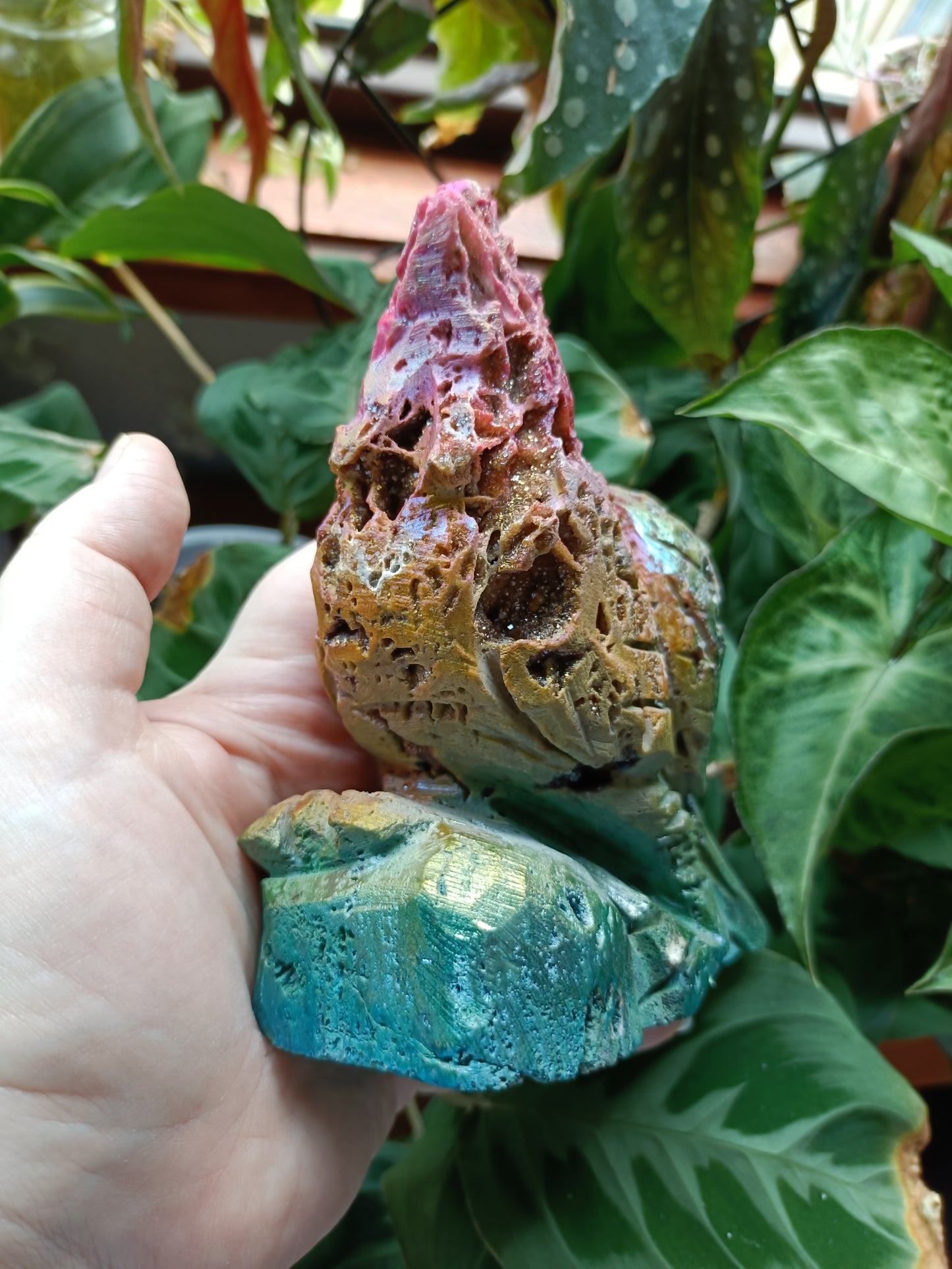 Aura Coated Brecciated Quartz Chalcedony Rooster - 957g