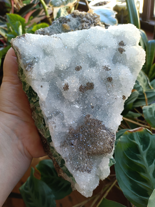 Green Sugar Fluorite and Quartz Specimen - 2558g (3.01kg including stand)