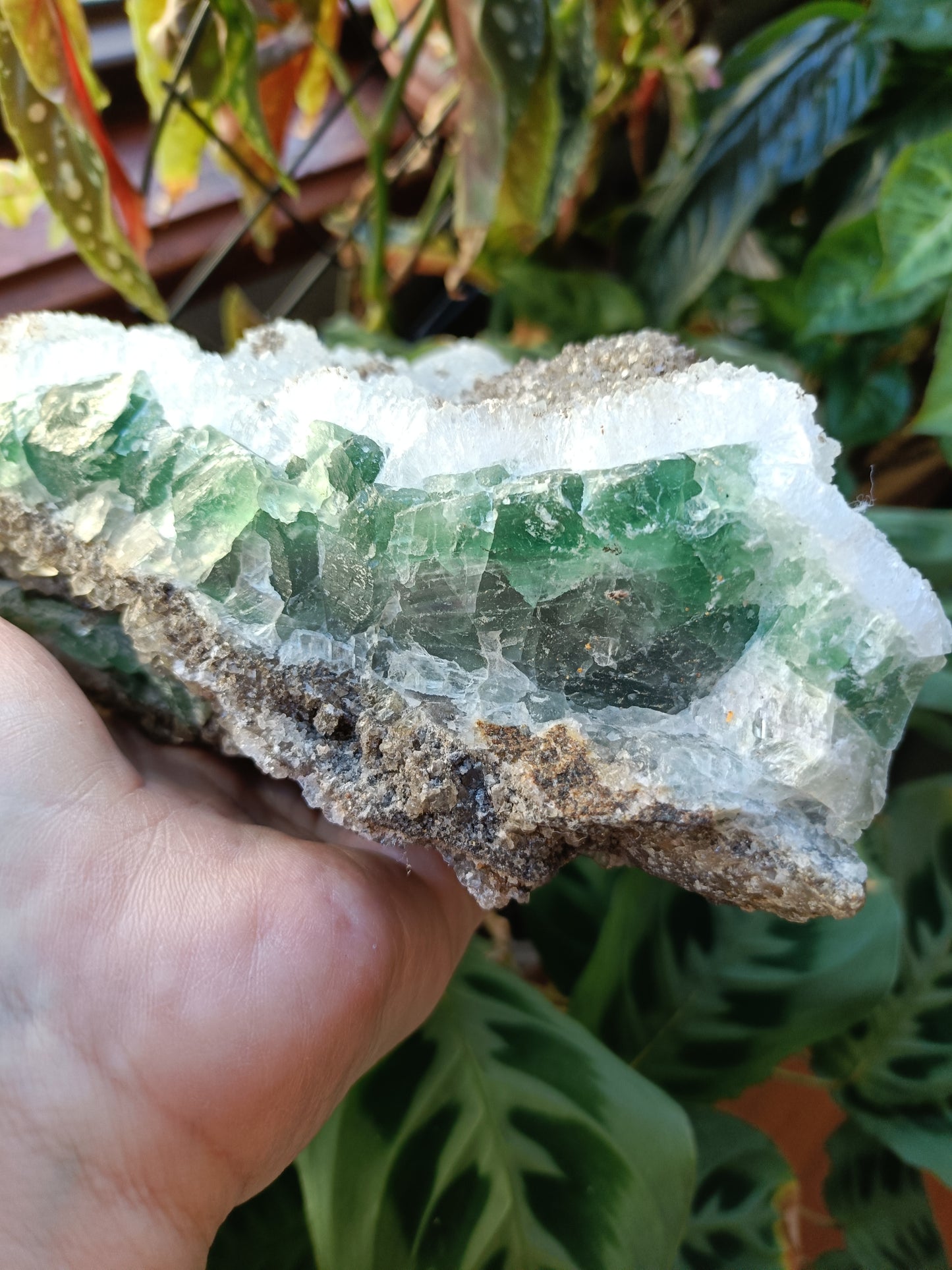 Green Sugar Fluorite and Quartz Specimen - 2558g (3.01kg including stand)