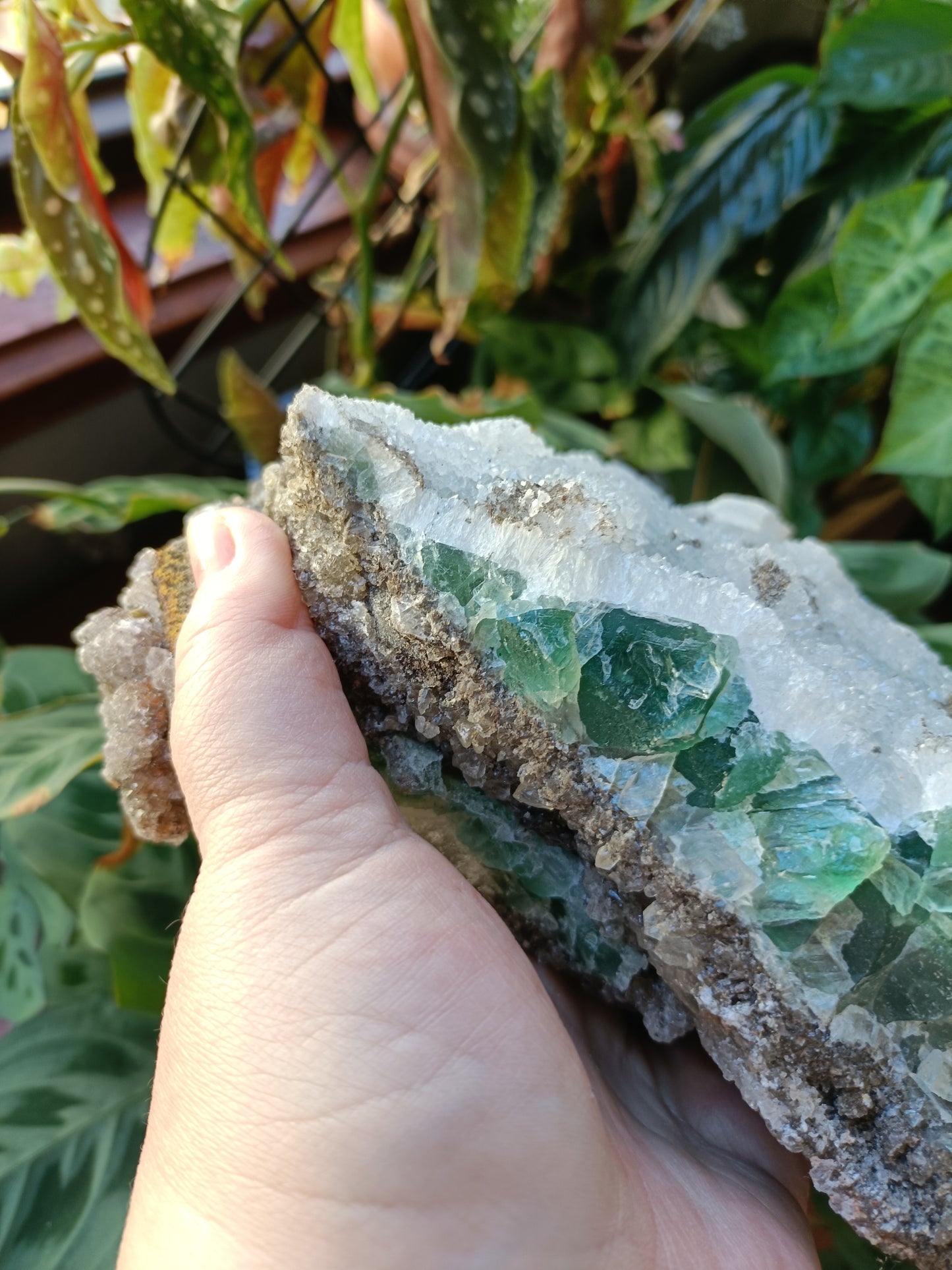 Green Sugar Fluorite and Quartz Specimen - 2558g (3.01kg including stand)