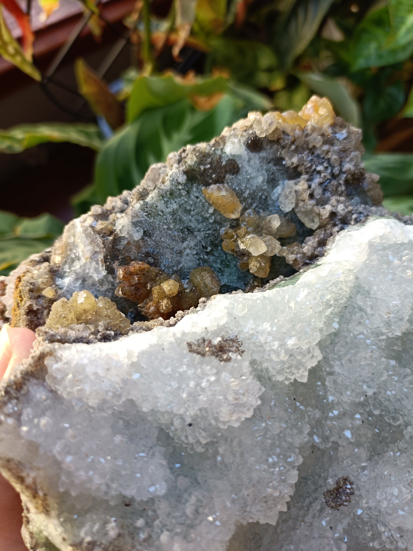 Green Sugar Fluorite and Quartz Specimen - 2558g (3.01kg including stand)