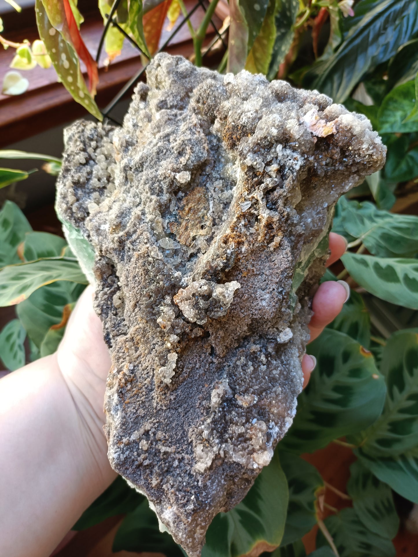 Green Sugar Fluorite and Quartz Specimen - 2558g (3.01kg including stand)
