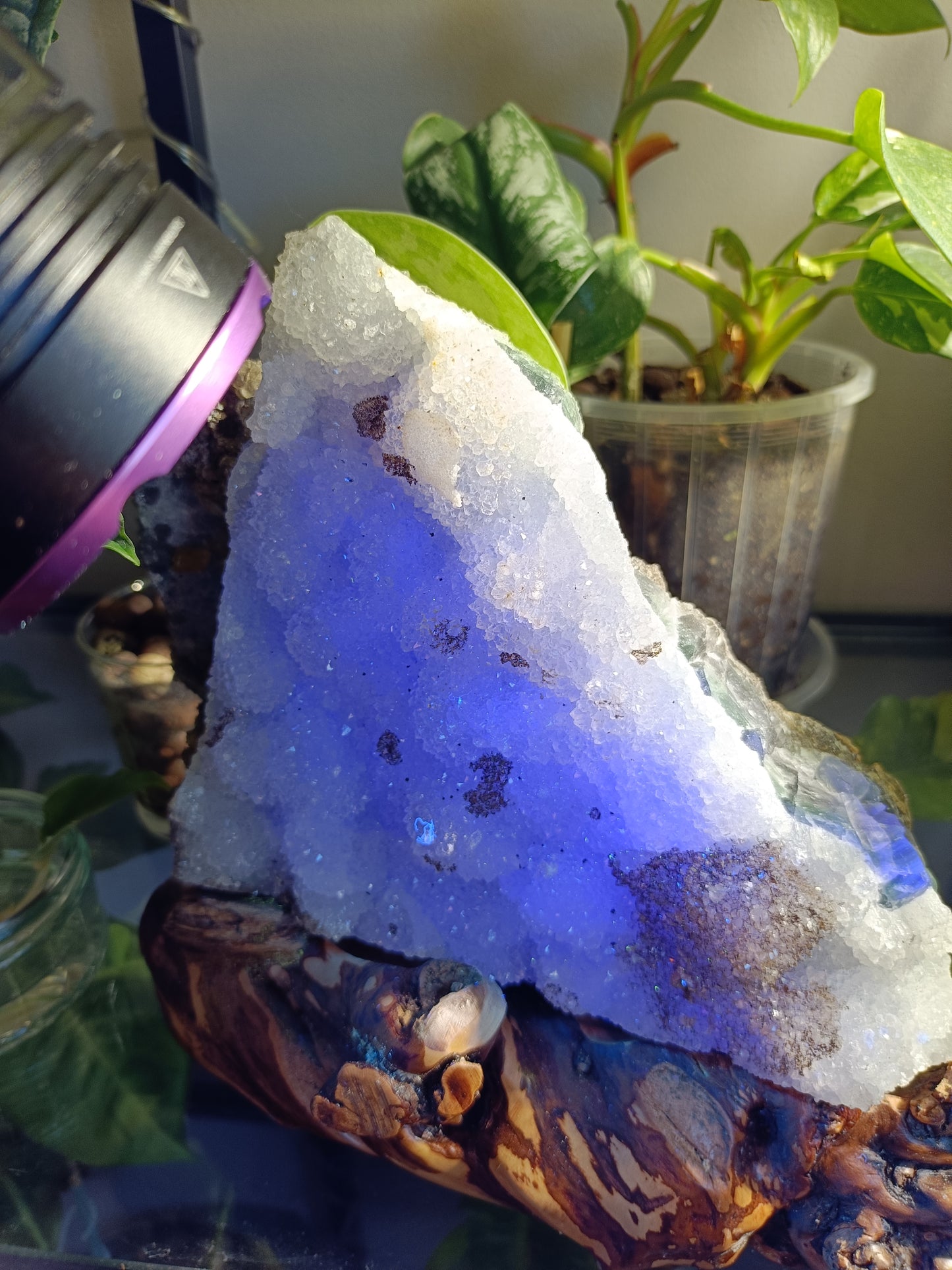 Green Sugar Fluorite and Quartz Specimen - 2558g (3.01kg including stand)