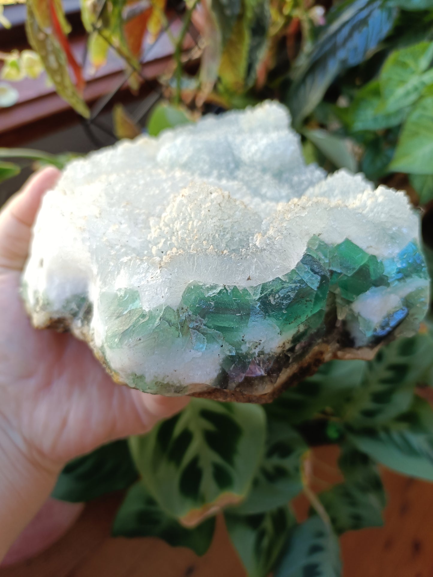 Green Sugar Fluorite and Quartz Specimen - 2369g (2.72kg including stand)