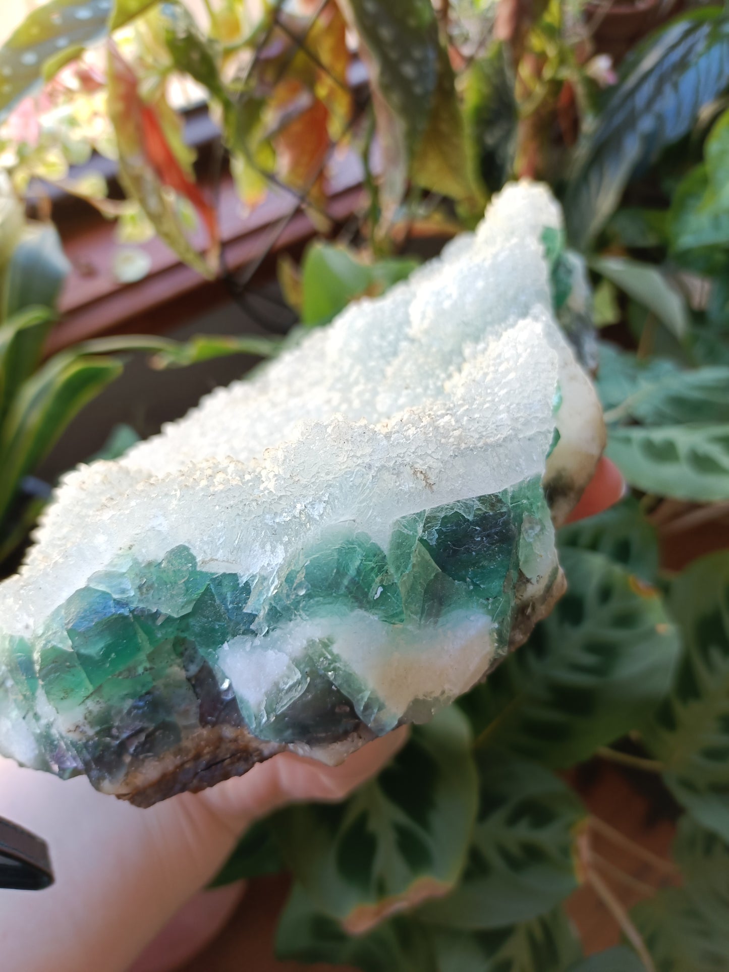 Green Sugar Fluorite and Quartz Specimen - 2369g (2.72kg including stand)