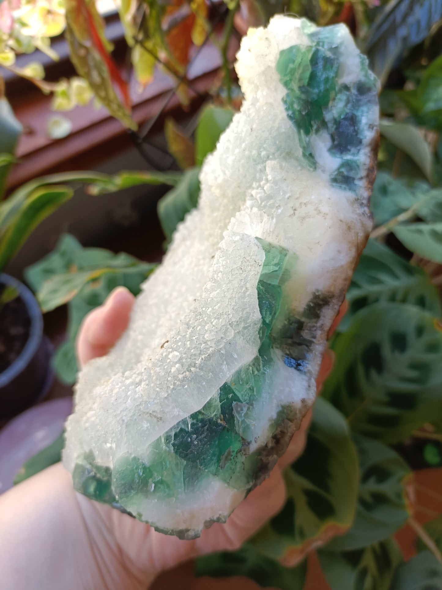 Green Sugar Fluorite and Quartz Specimen - 2369g (2.72kg including stand)