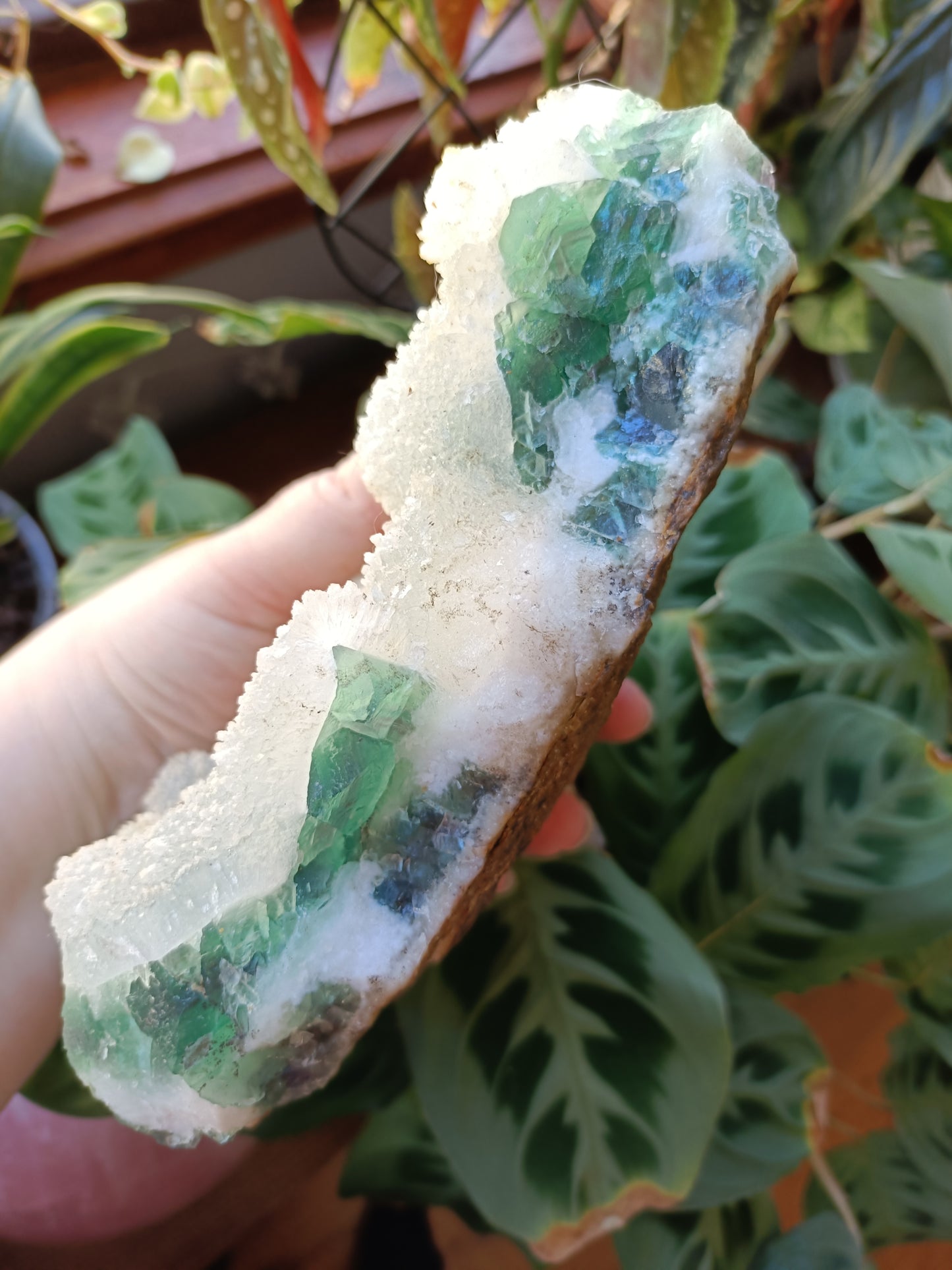 Green Sugar Fluorite and Quartz Specimen - 2369g (2.72kg including stand)