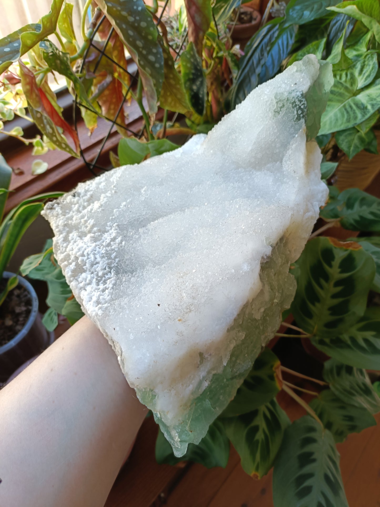 Green Sugar Fluorite and Quartz Specimen - 4078g (4.48kg including stand)
