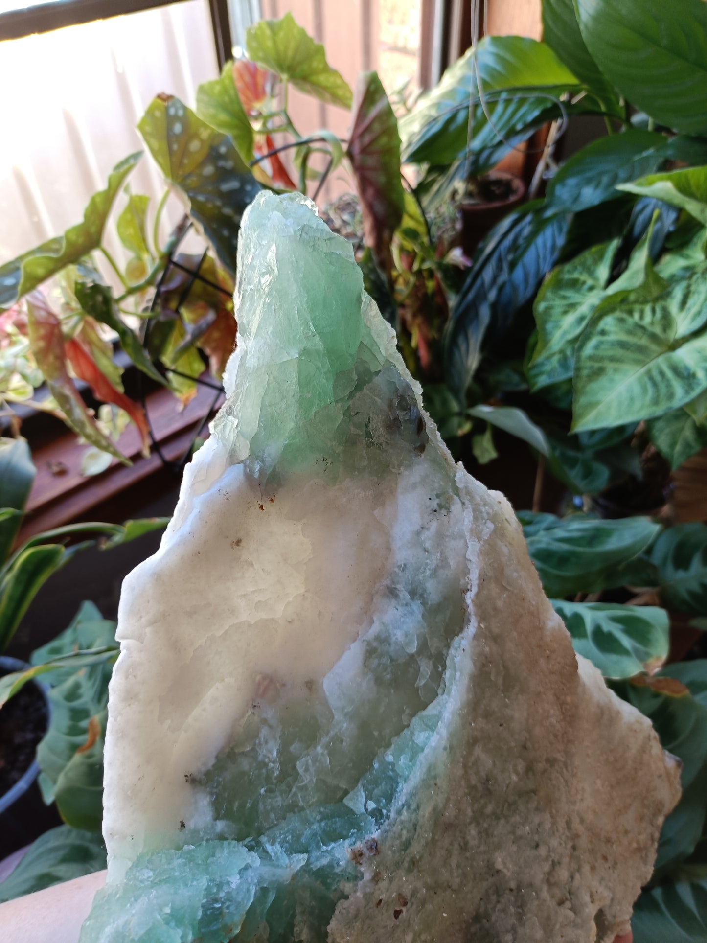 Green Sugar Fluorite and Quartz Specimen - 4078g (4.48kg including stand)