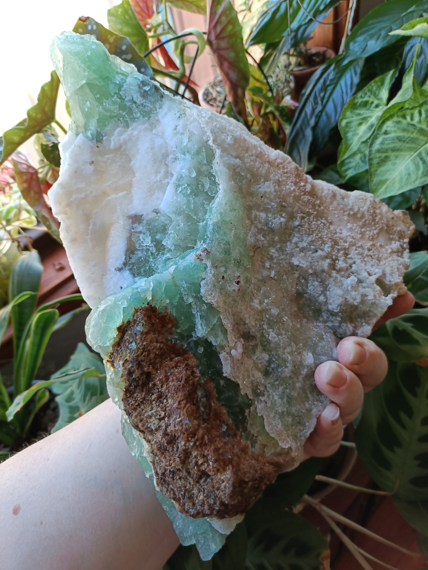 Green Sugar Fluorite and Quartz Specimen - 4078g (4.48kg including stand)