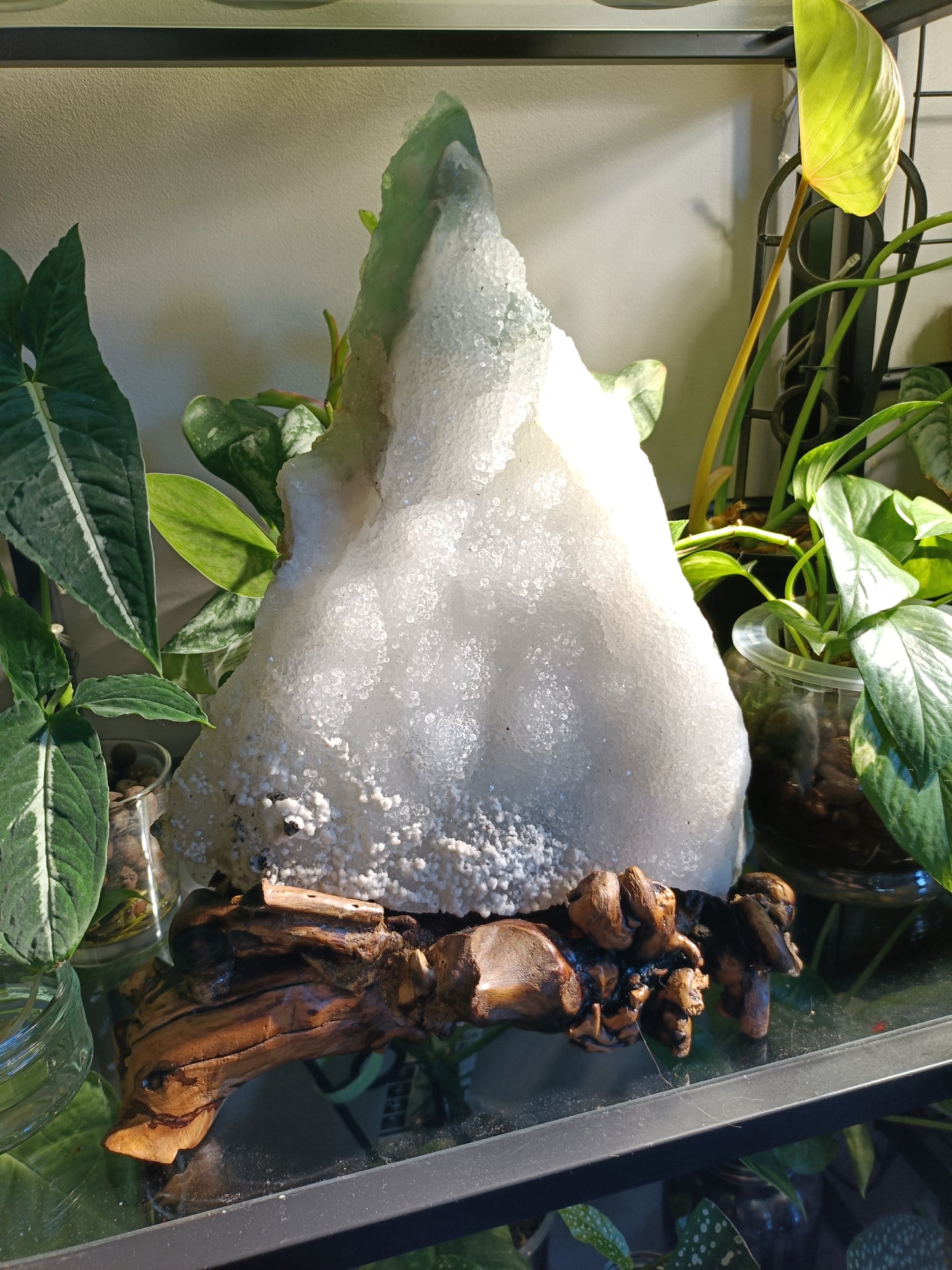 Green Sugar Fluorite and Quartz Specimen - 4078g (4.48kg including stand)