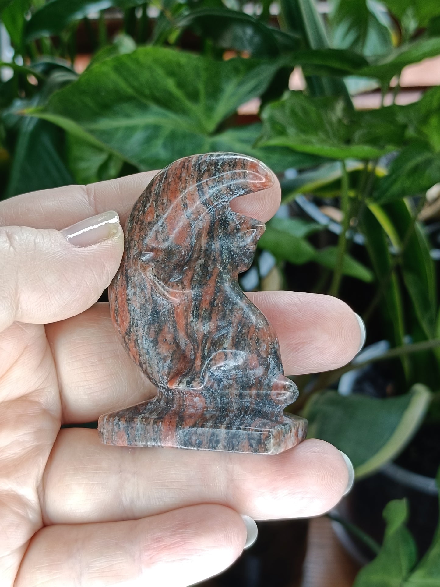 Mixed Stone Kitten Hugging a Moon Carving - 70-80g