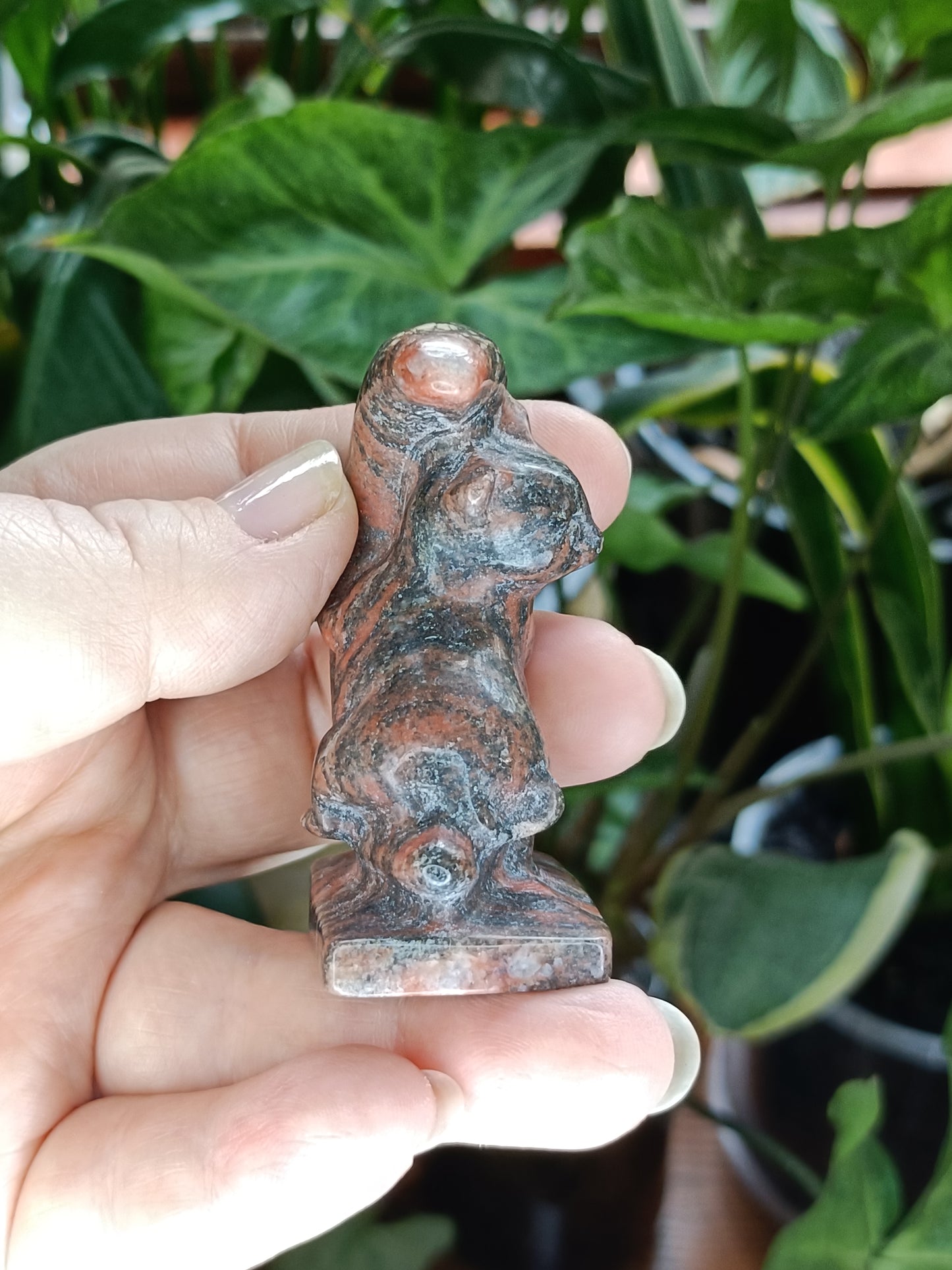 Mixed Stone Kitten Hugging a Moon Carving - 70-80g