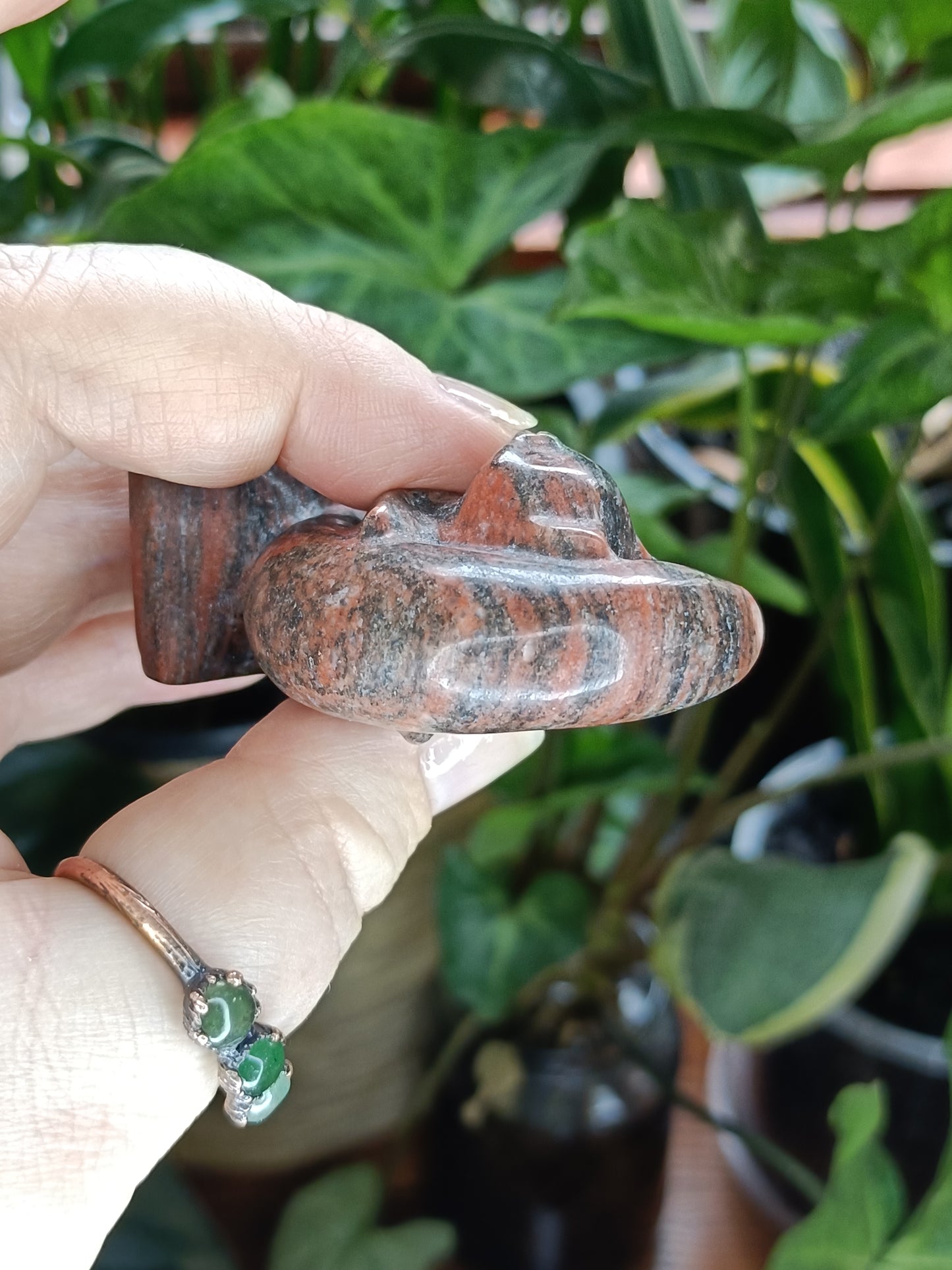 Mixed Stone Kitten Hugging a Moon Carving - 70-80g