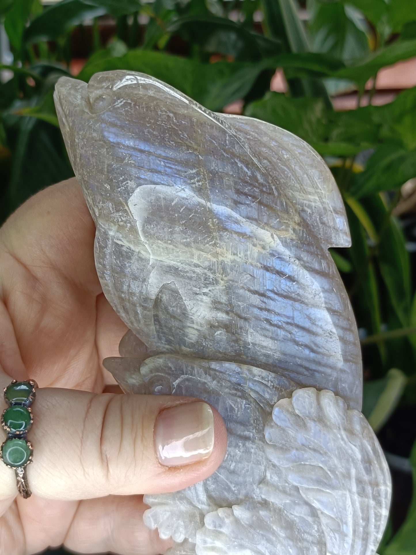 Blue Flash Moonstone Dolphin Mother & Baby Carving - 372g