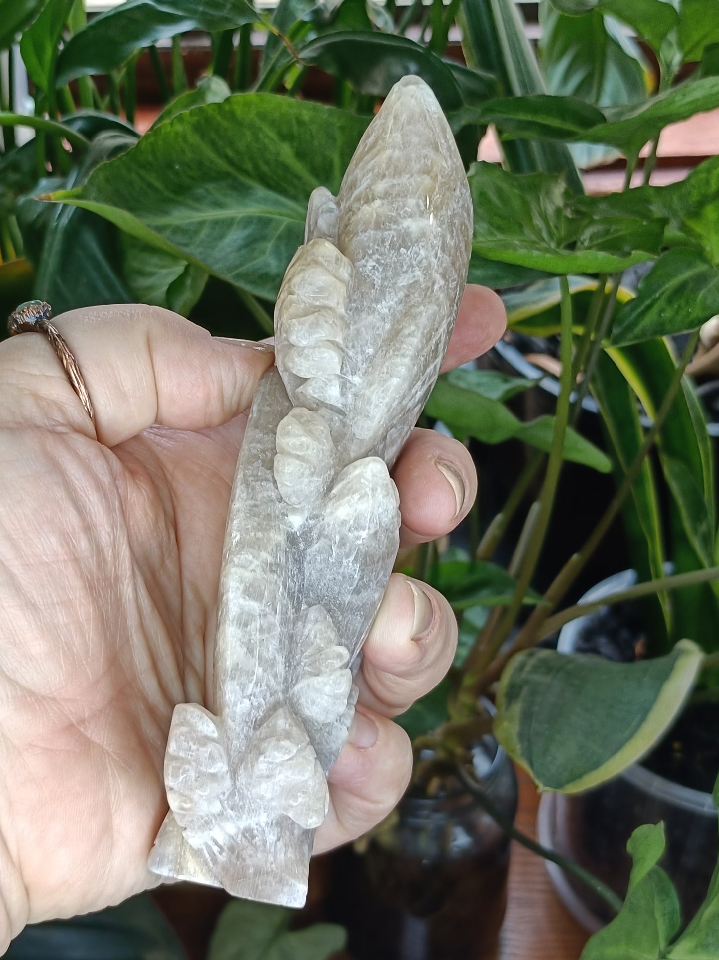 Blue Flash Moonstone Dolphin Mother & Baby Carving - 372g