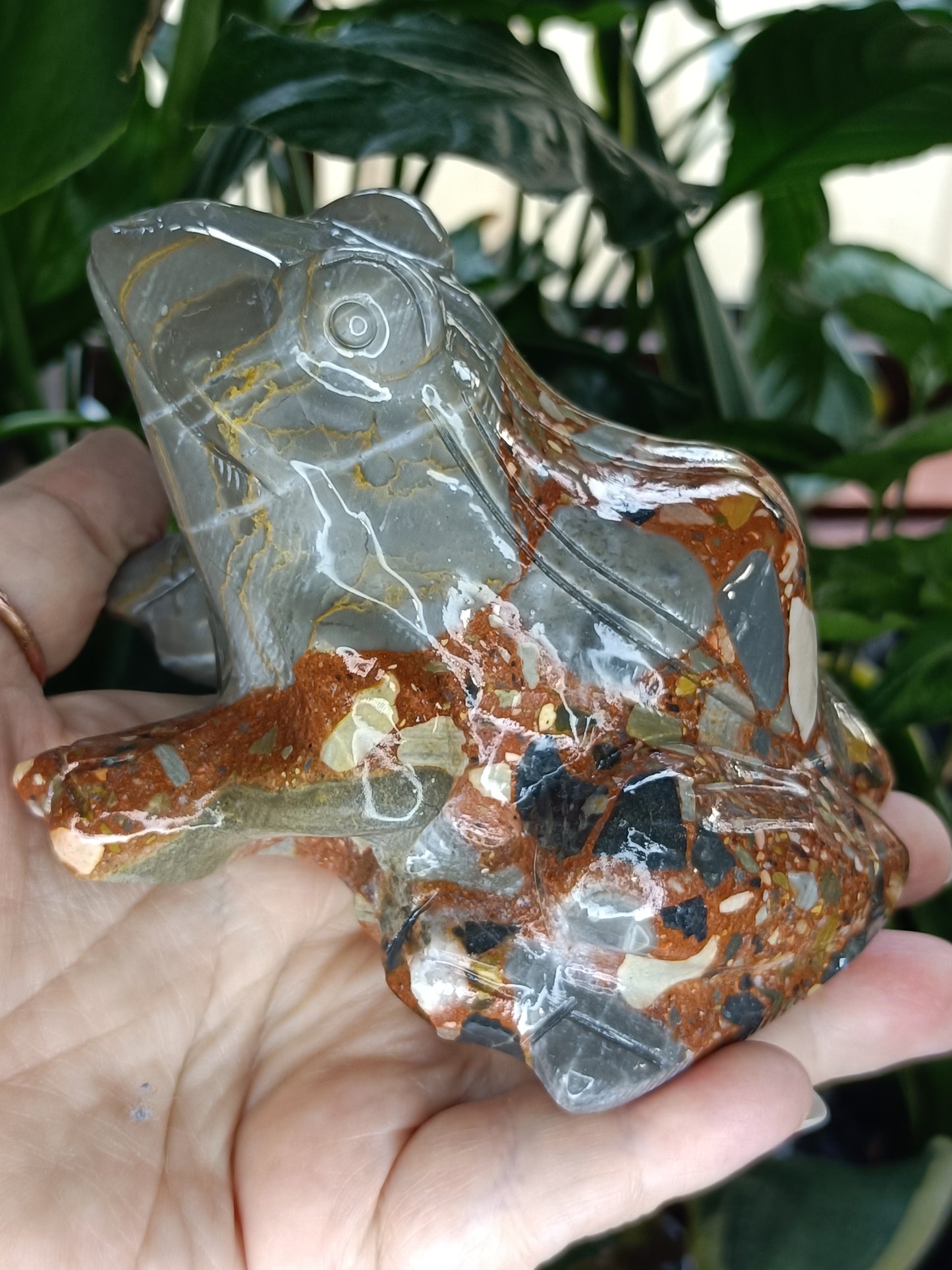 Breccia/Conglomerate Stone 'Patchwork Jade' Frog - 775g