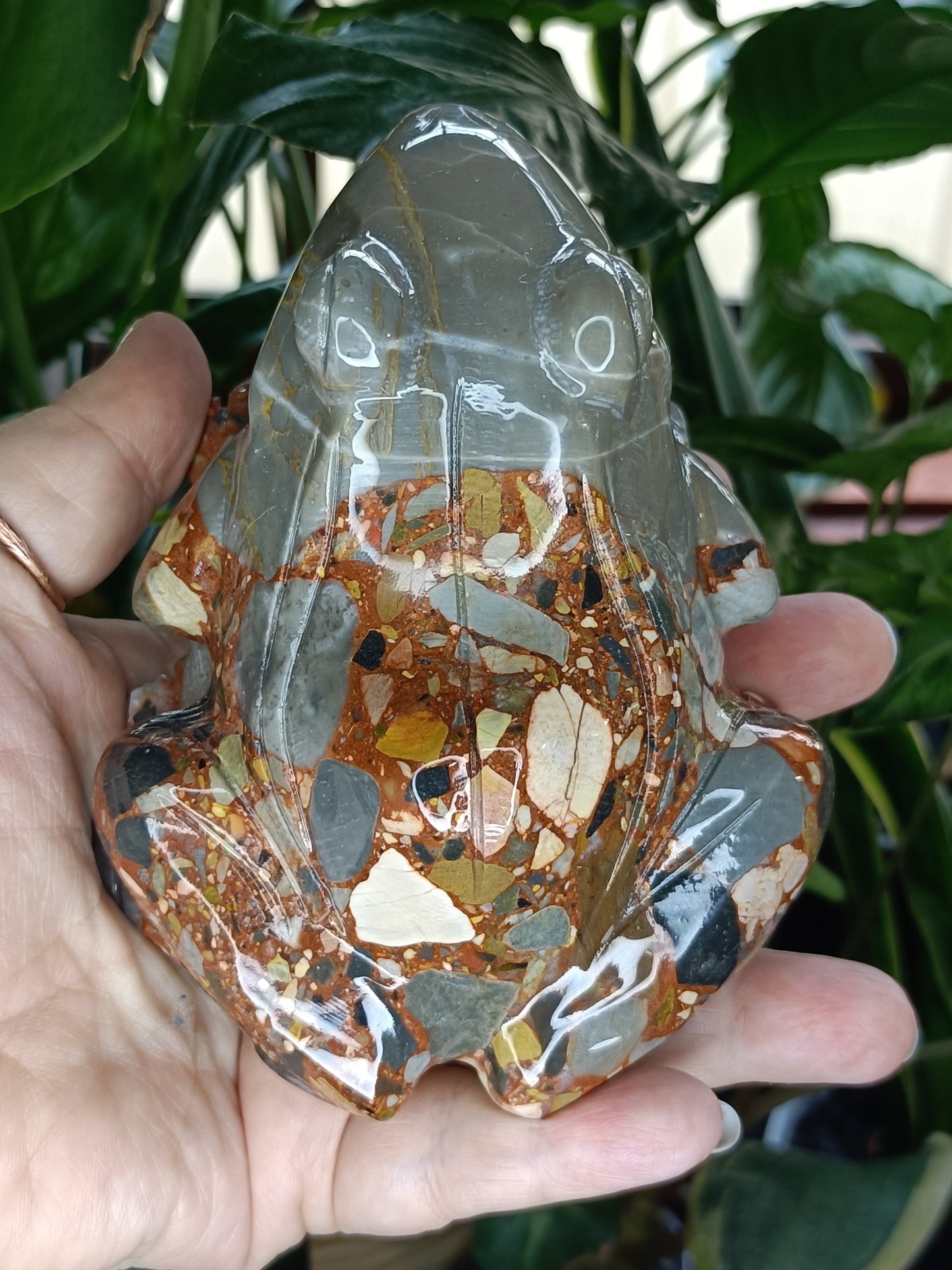 Breccia/Conglomerate Stone 'Patchwork Jade' Frog - 775g