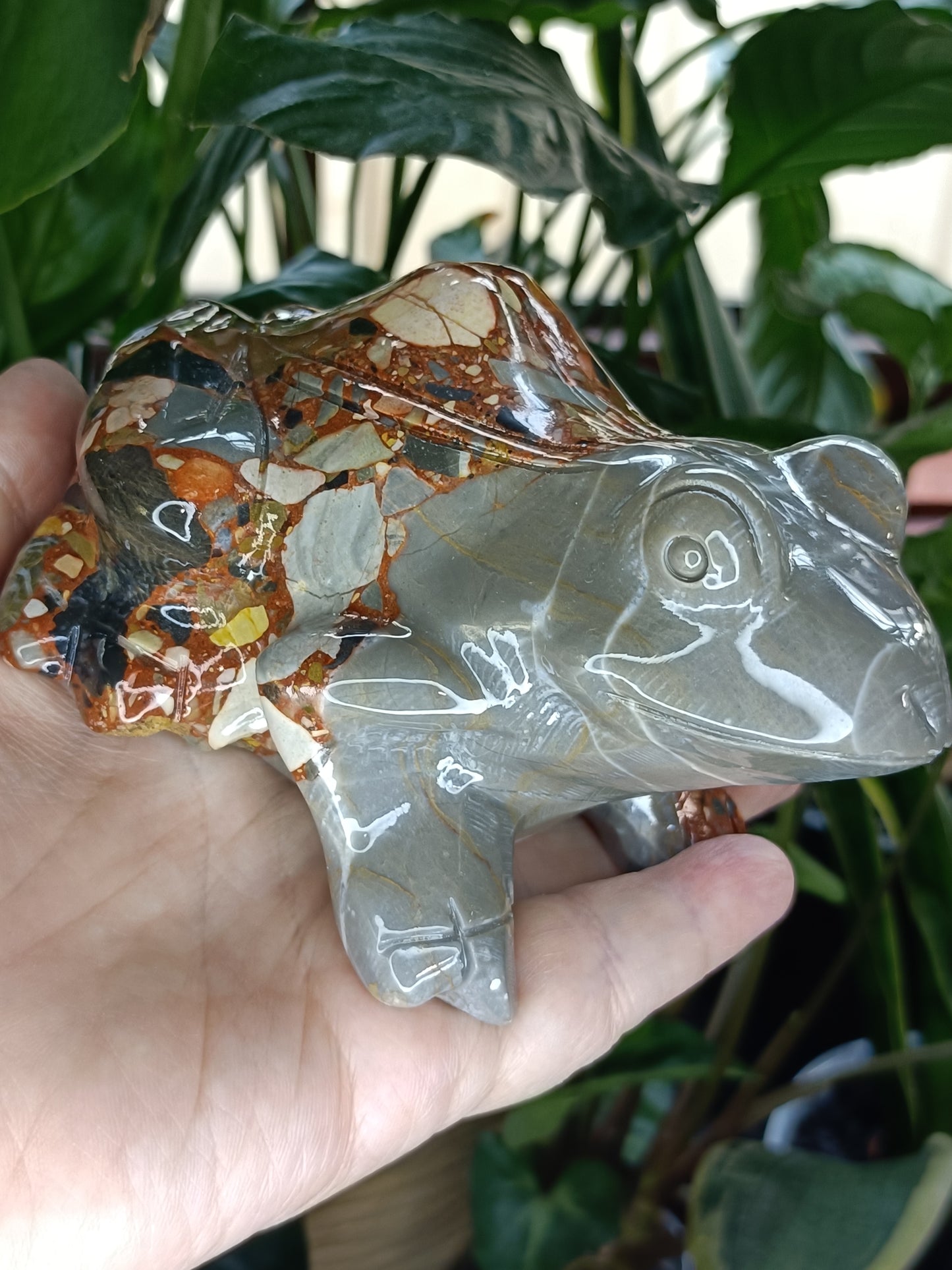 Breccia/Conglomerate Stone 'Patchwork Jade' Frog - 775g