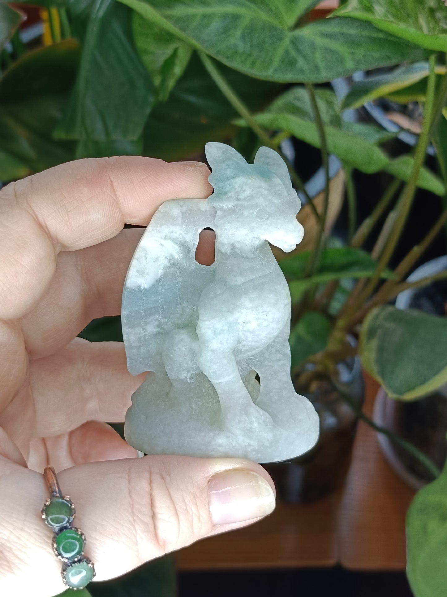 Clouded Fluorite Guardian Dragon Carving - 100g