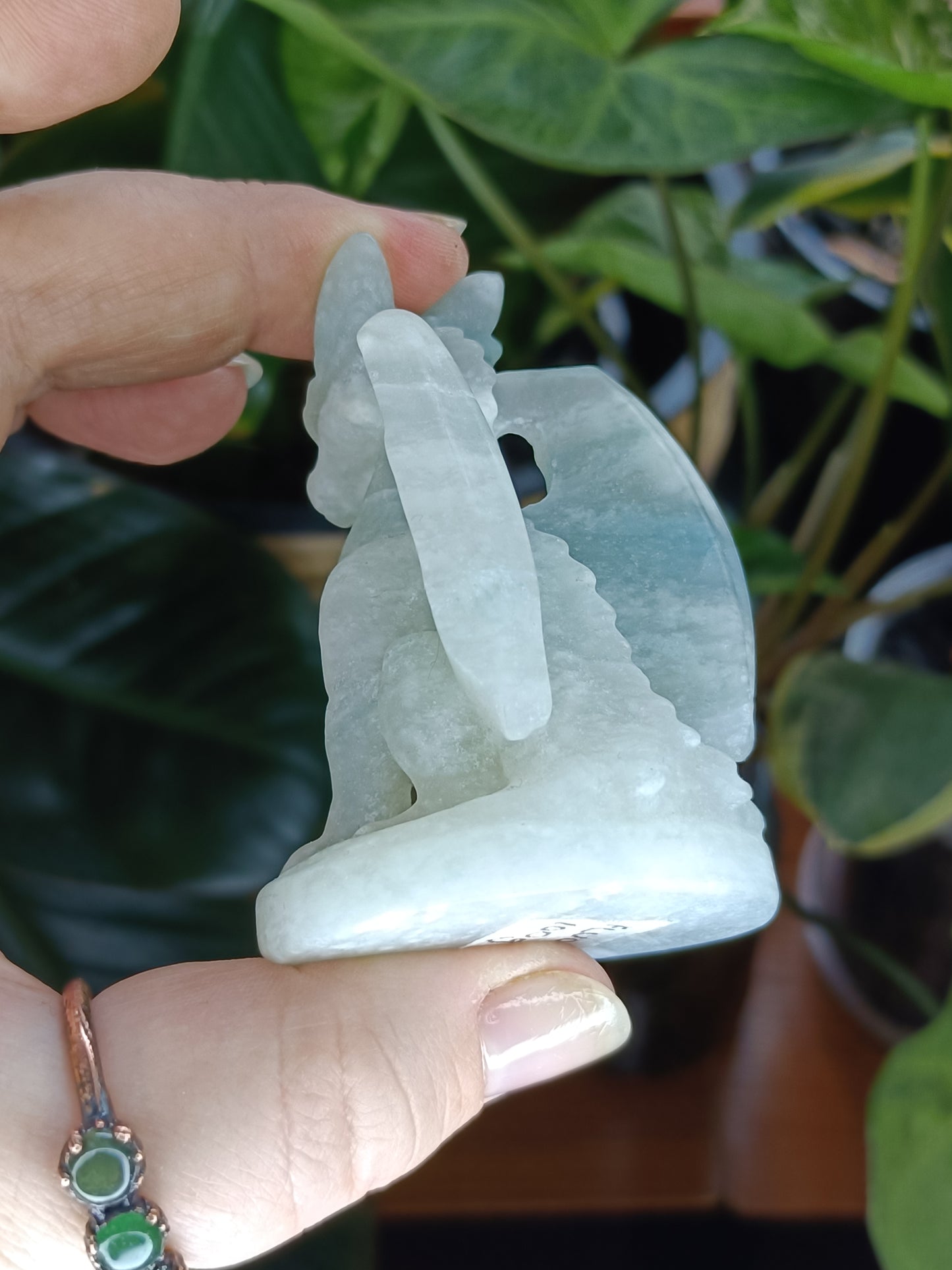 Clouded Fluorite Guardian Dragon Carving - 100g