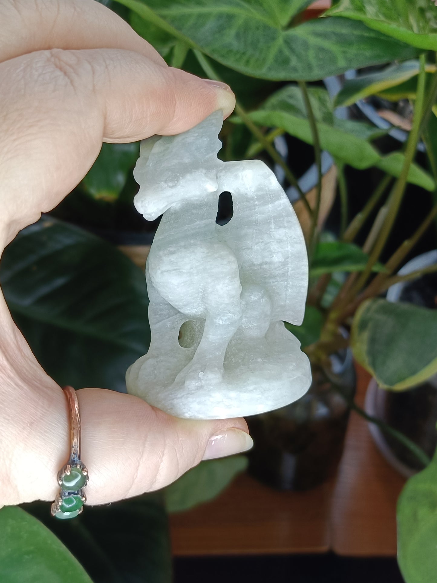 Clouded Fluorite Guardian Dragon Carving - 100g
