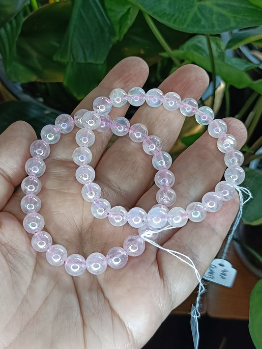 Aura Coated Clear Quartz Beaded Stretch Bracelet - 8mm