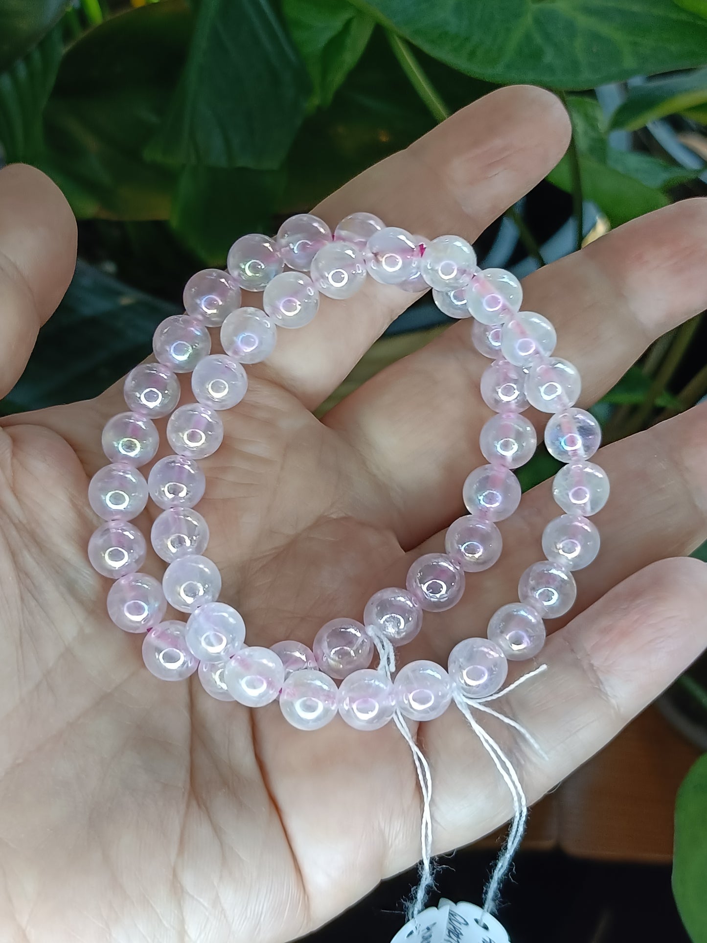 Aura Coated Clear Quartz Beaded Stretch Bracelet - 8mm