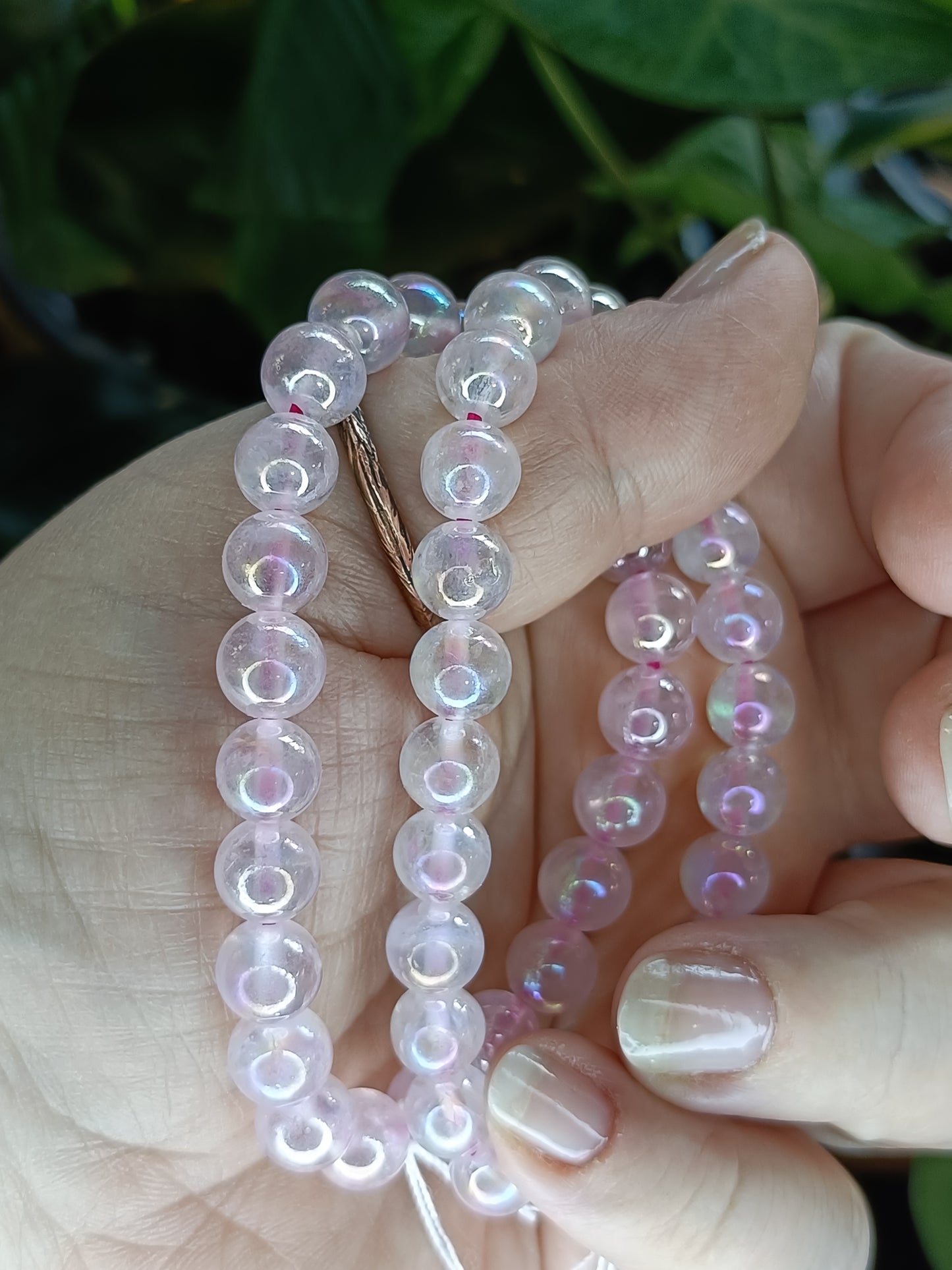 Aura Coated Clear Quartz Beaded Stretch Bracelet - 8mm