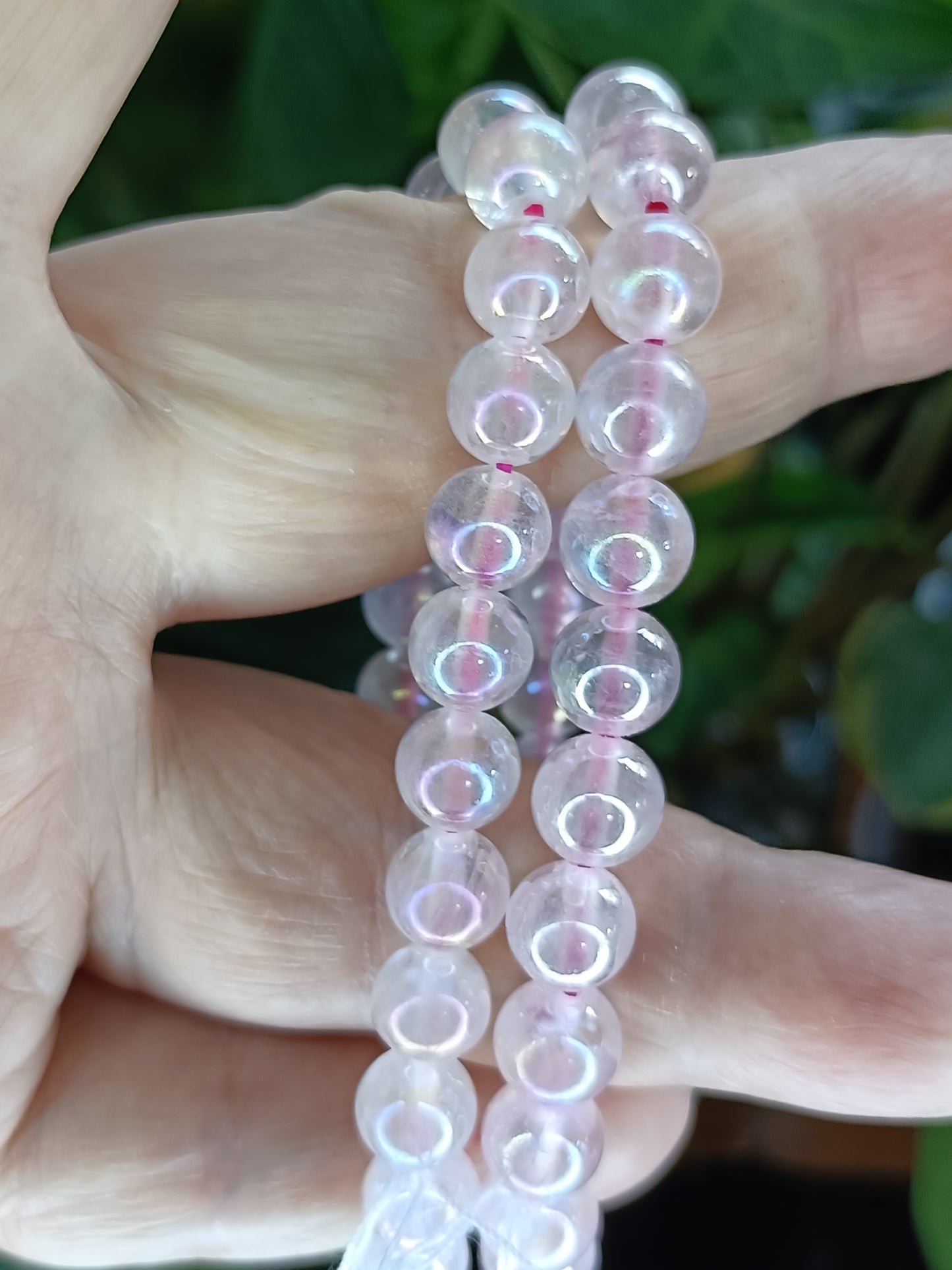 Aura Coated Clear Quartz Beaded Stretch Bracelet - 8mm