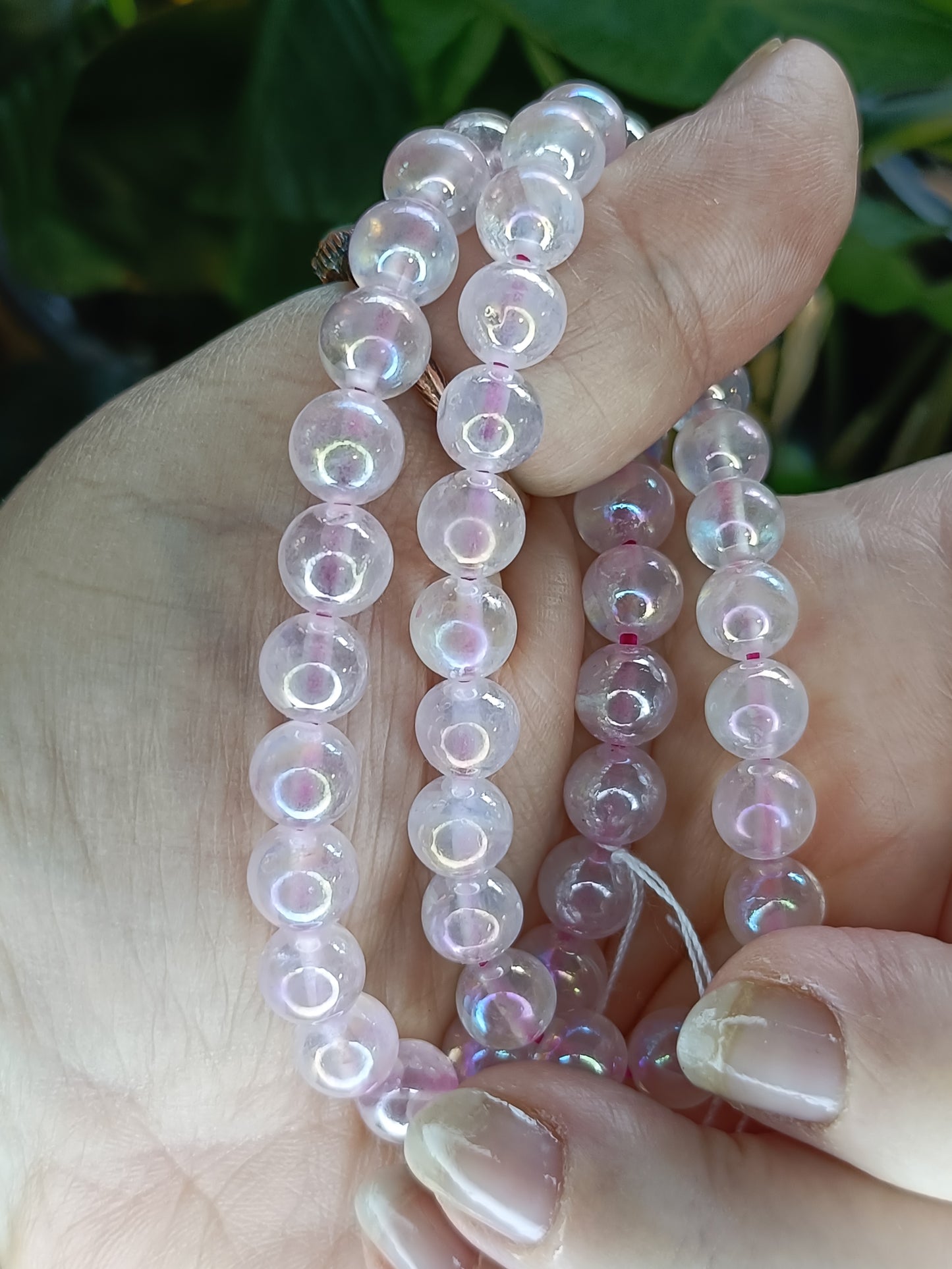 Aura Coated Clear Quartz Beaded Stretch Bracelet - 8mm