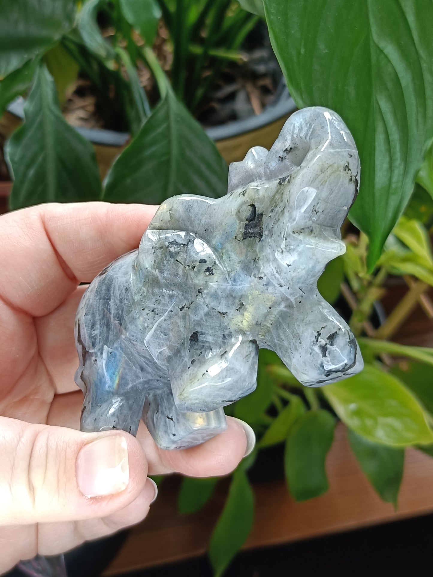 Pair of Labradorite Elephant Carvings - 413g