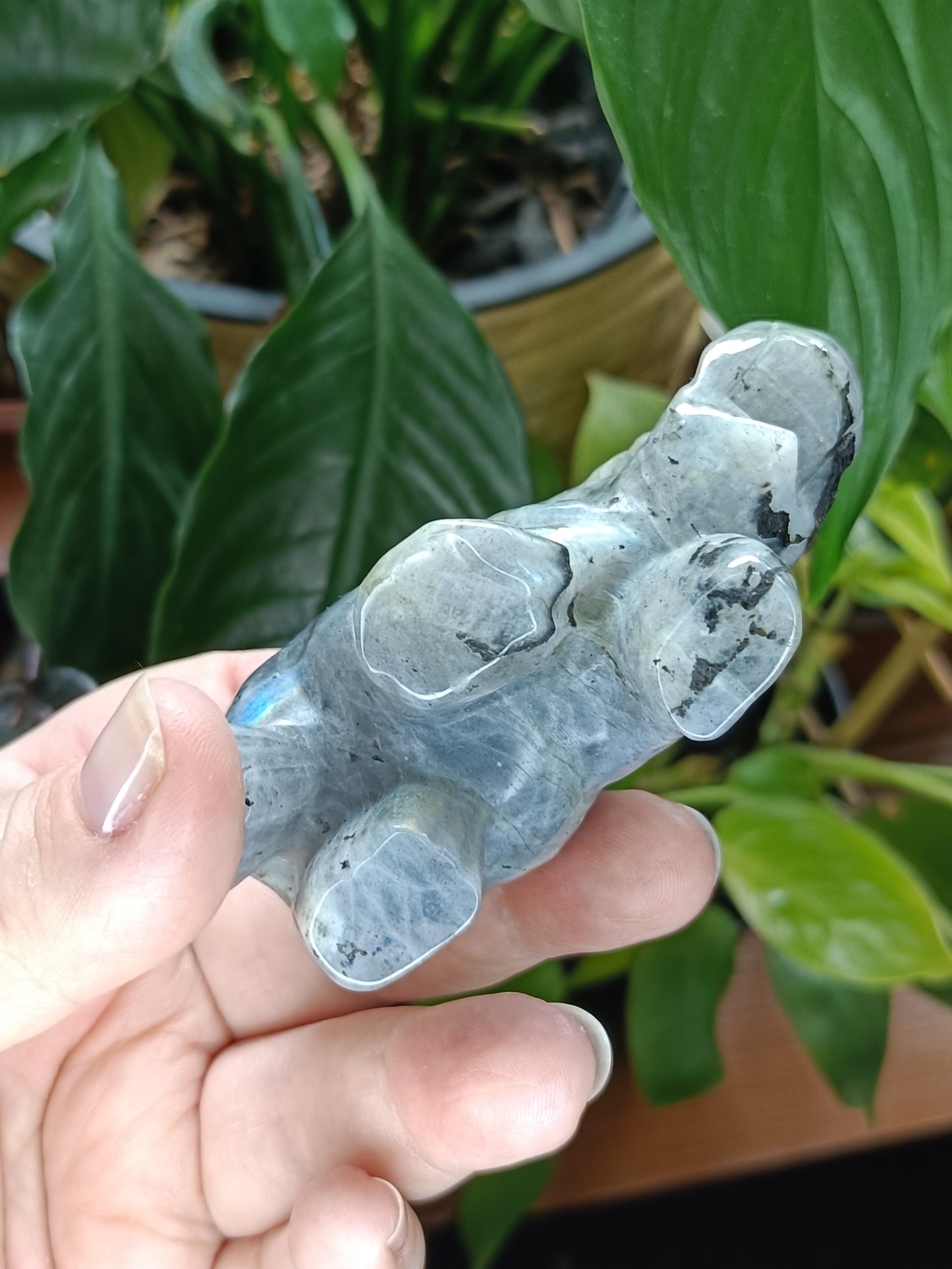 Pair of Labradorite Elephant Carvings - 413g