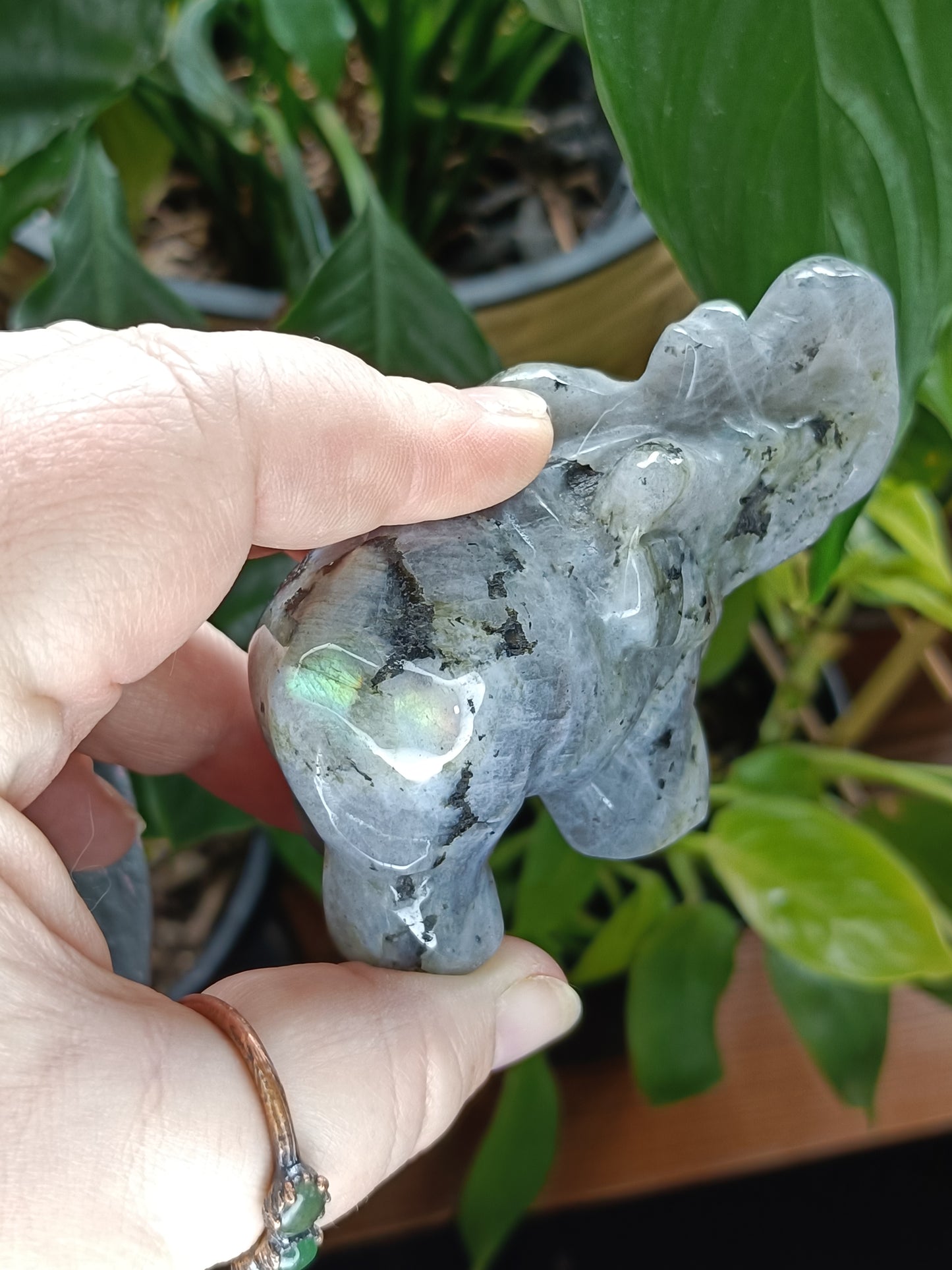 Pair of Labradorite Elephant Carvings - 413g