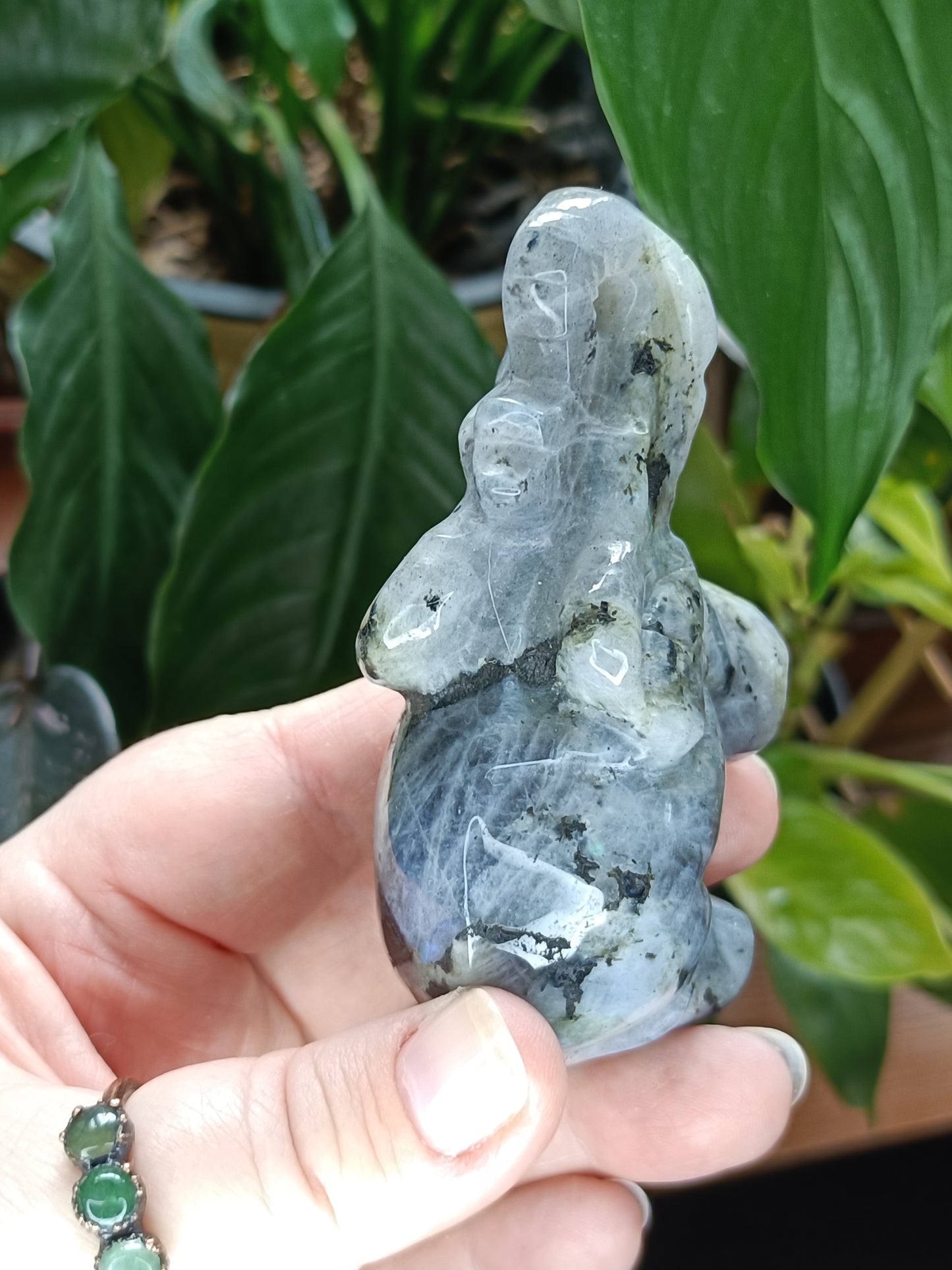 Pair of Labradorite Elephant Carvings - 413g