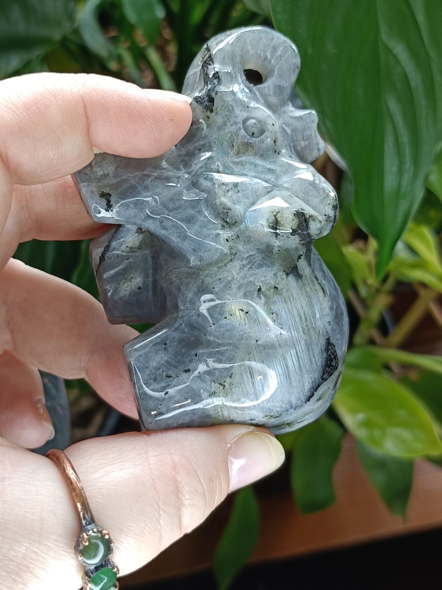 Pair of Labradorite Elephant Carvings - 413g
