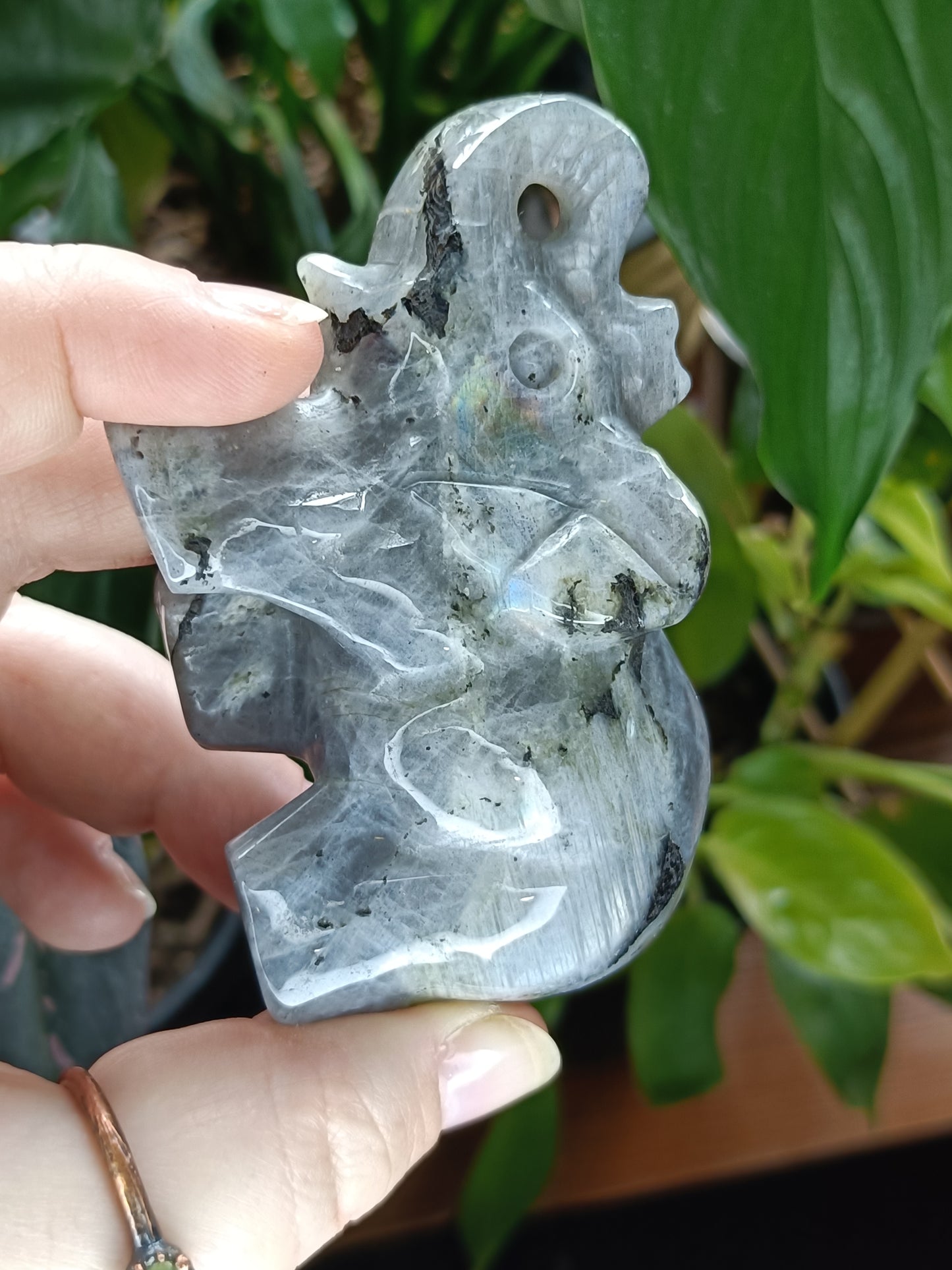 Pair of Labradorite Elephant Carvings - 413g