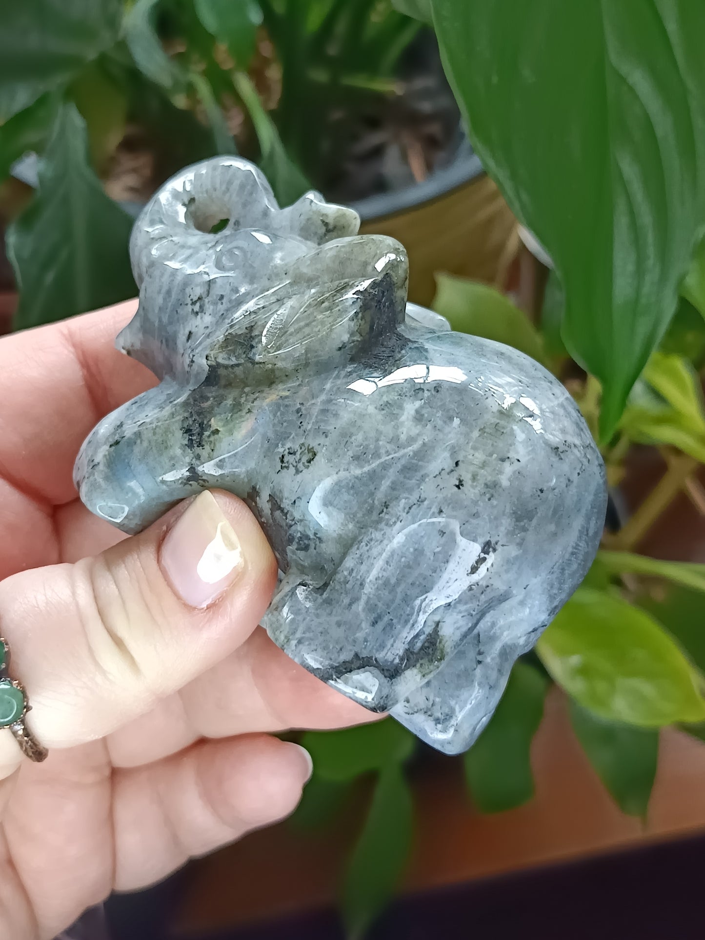 Pair of Labradorite Elephant Carvings - 413g