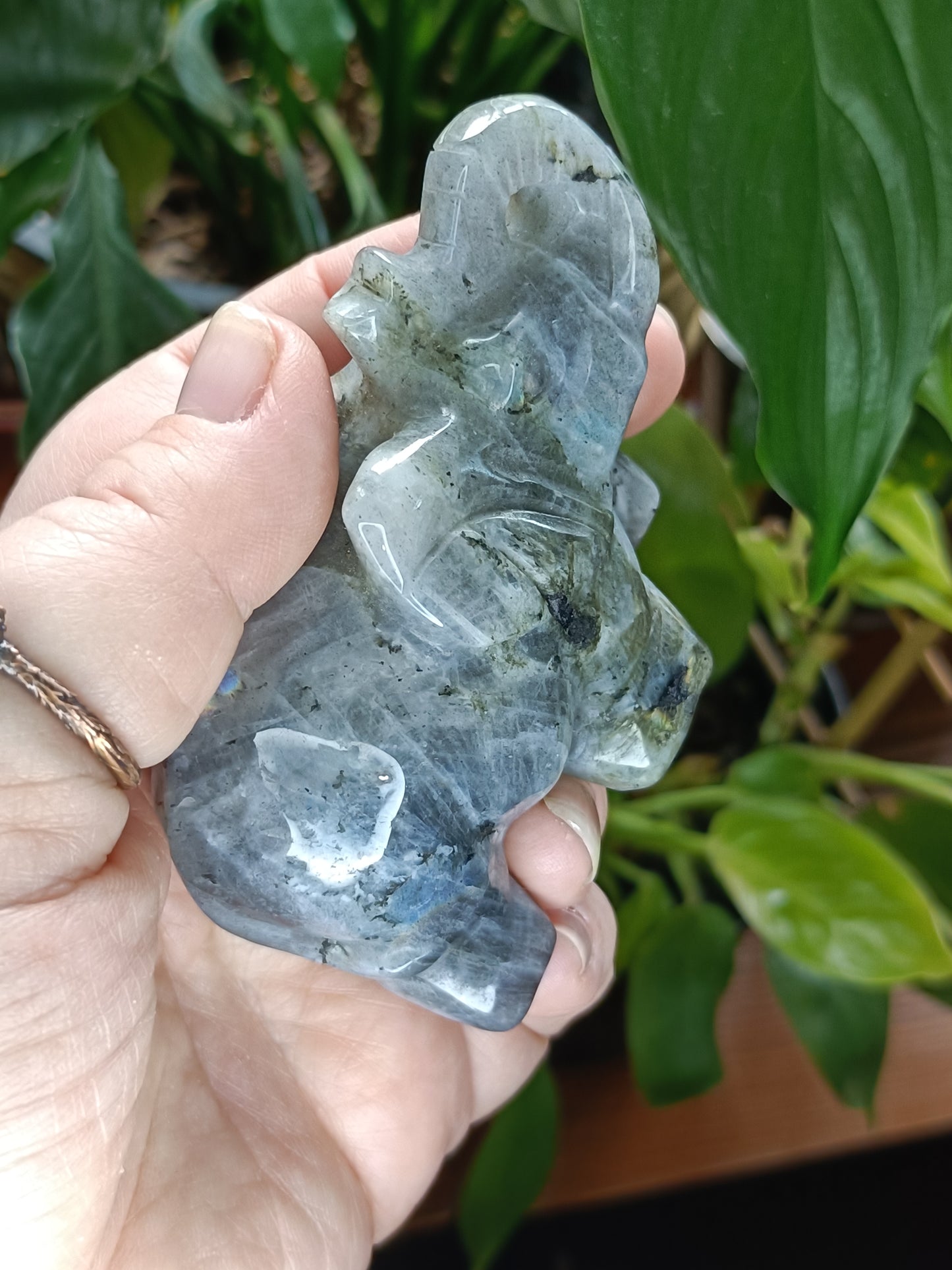 Pair of Labradorite Elephant Carvings - 413g