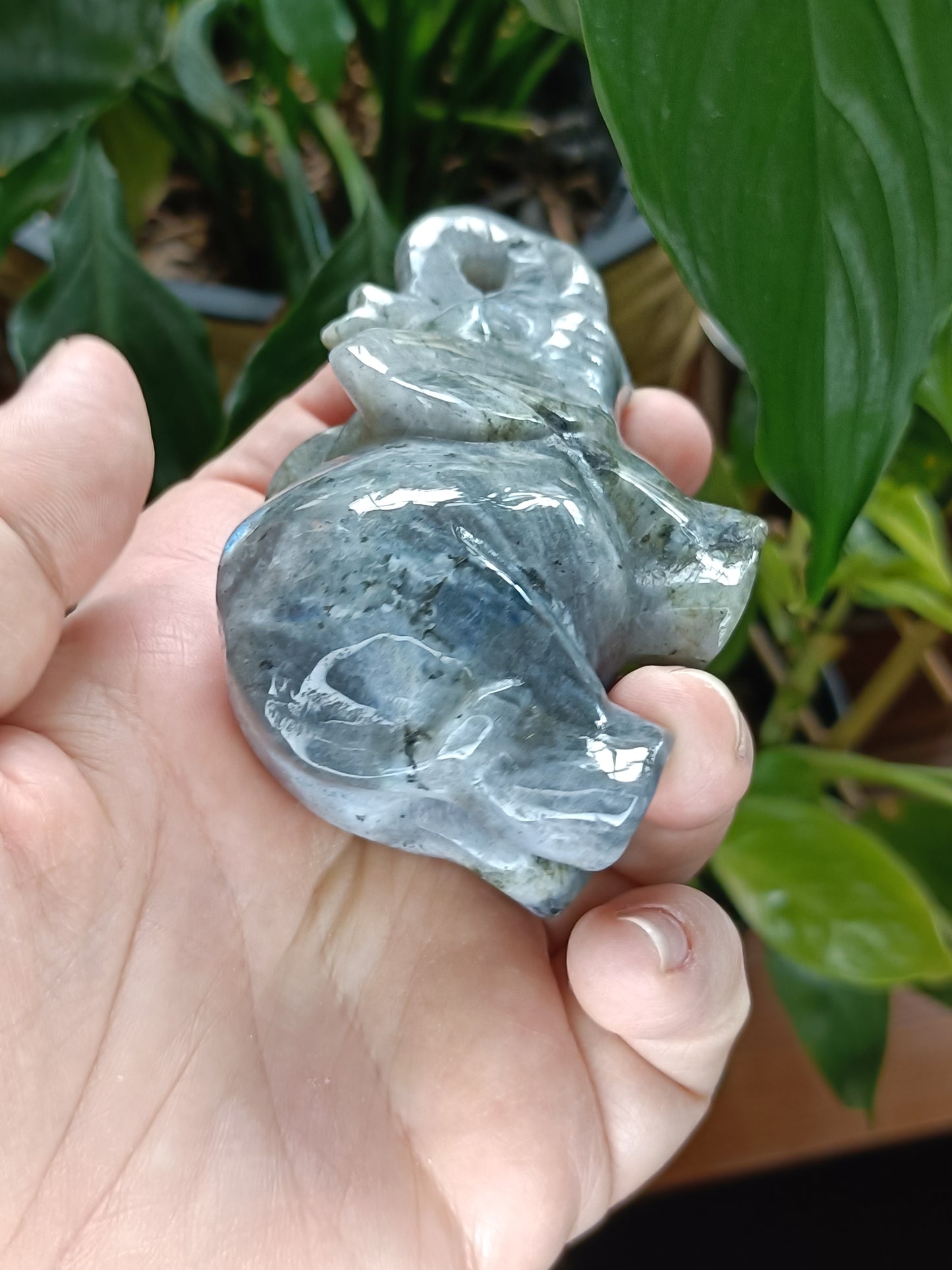 Pair of Labradorite Elephant Carvings - 413g