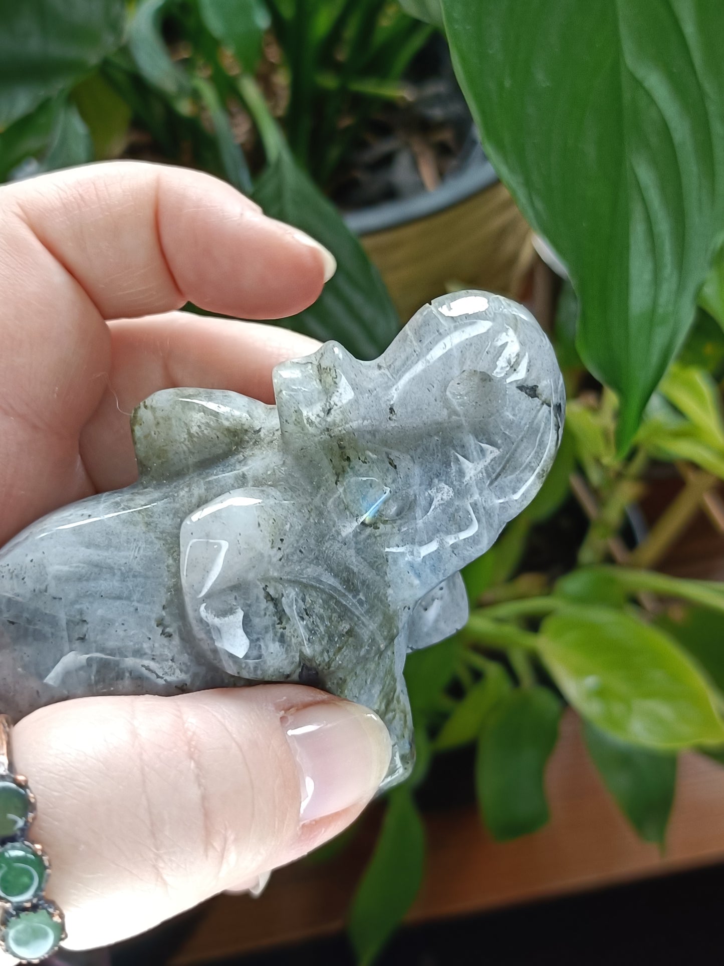 Pair of Labradorite Elephant Carvings - 413g