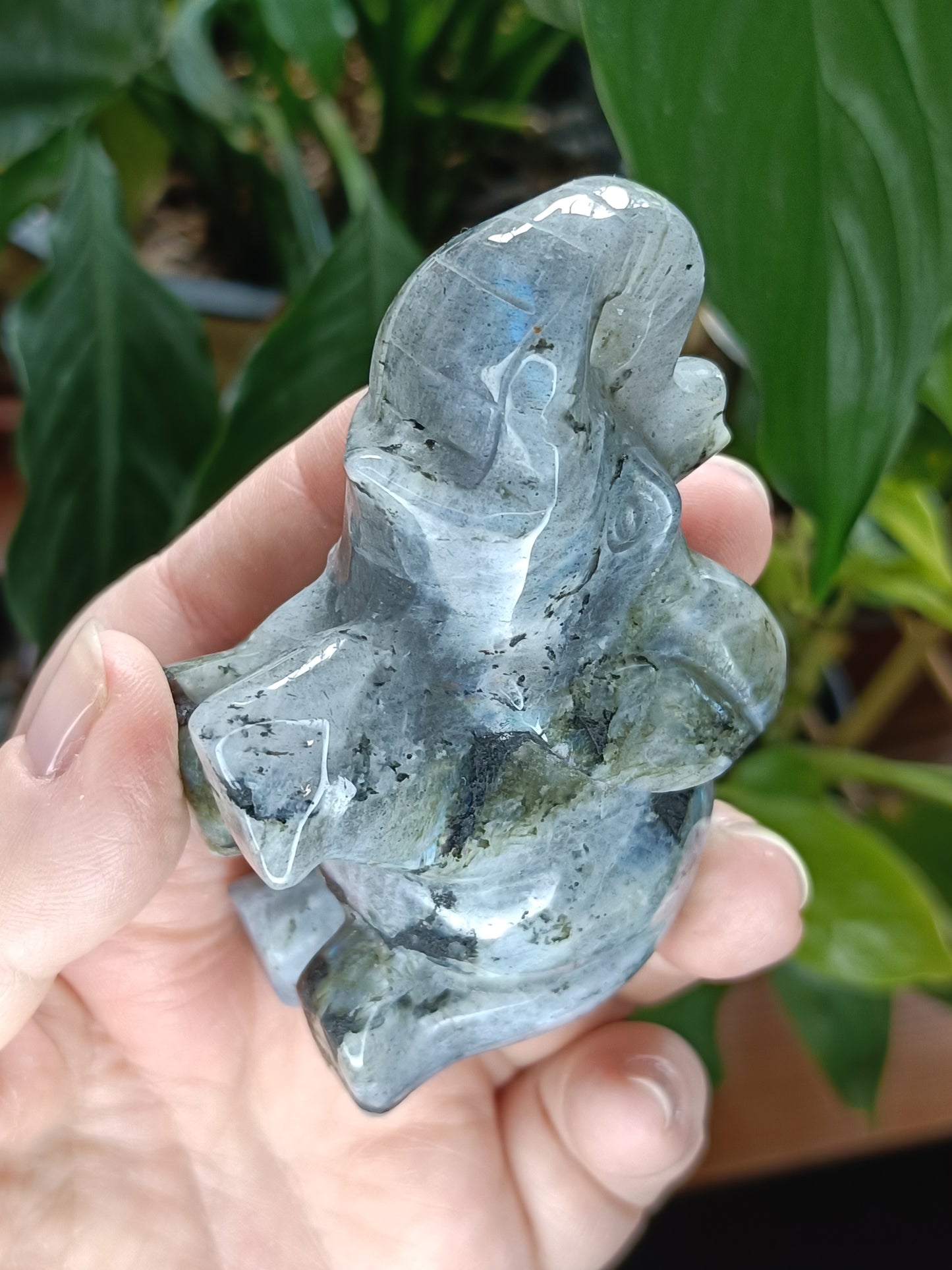Pair of Labradorite Elephant Carvings - 413g