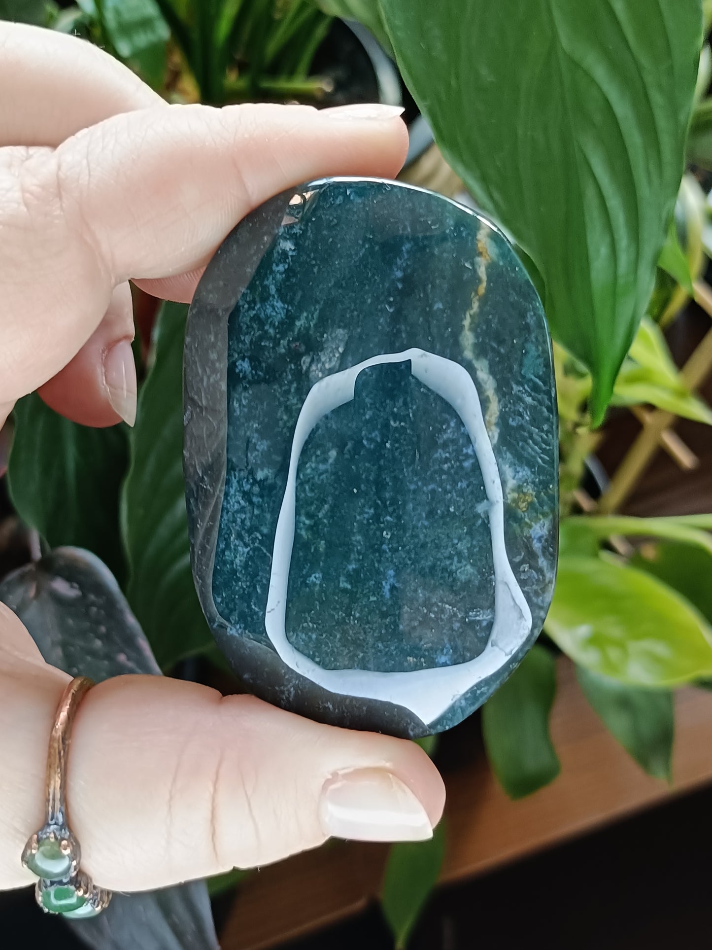 Moss Agate Palm Stone - 135-150g