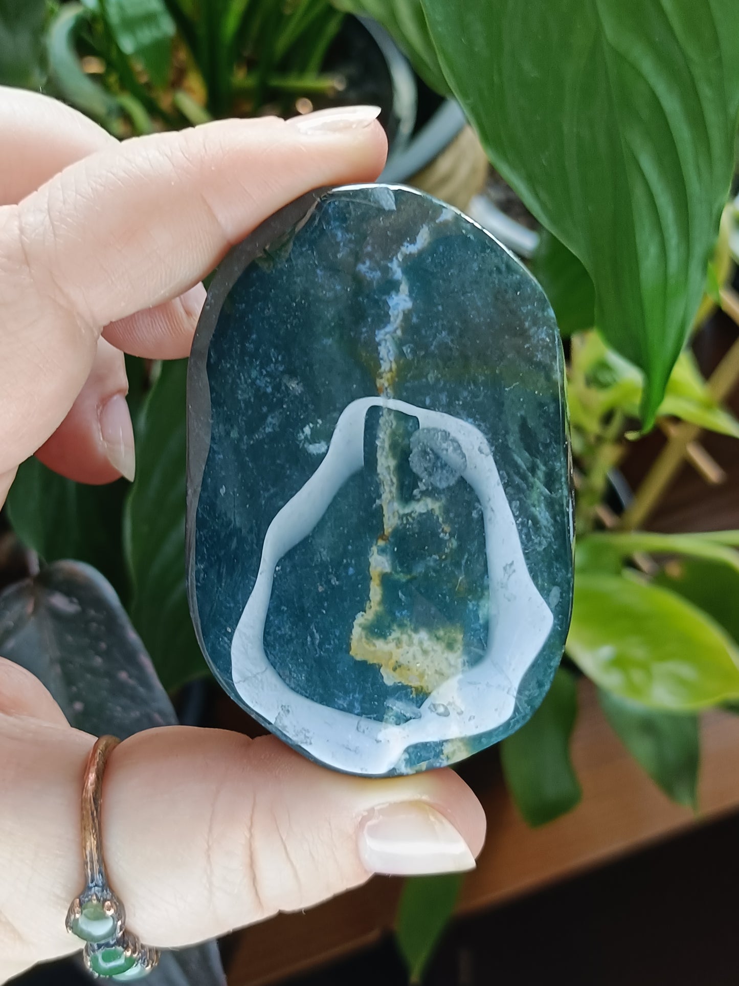 Moss Agate Palm Stone - 135-150g