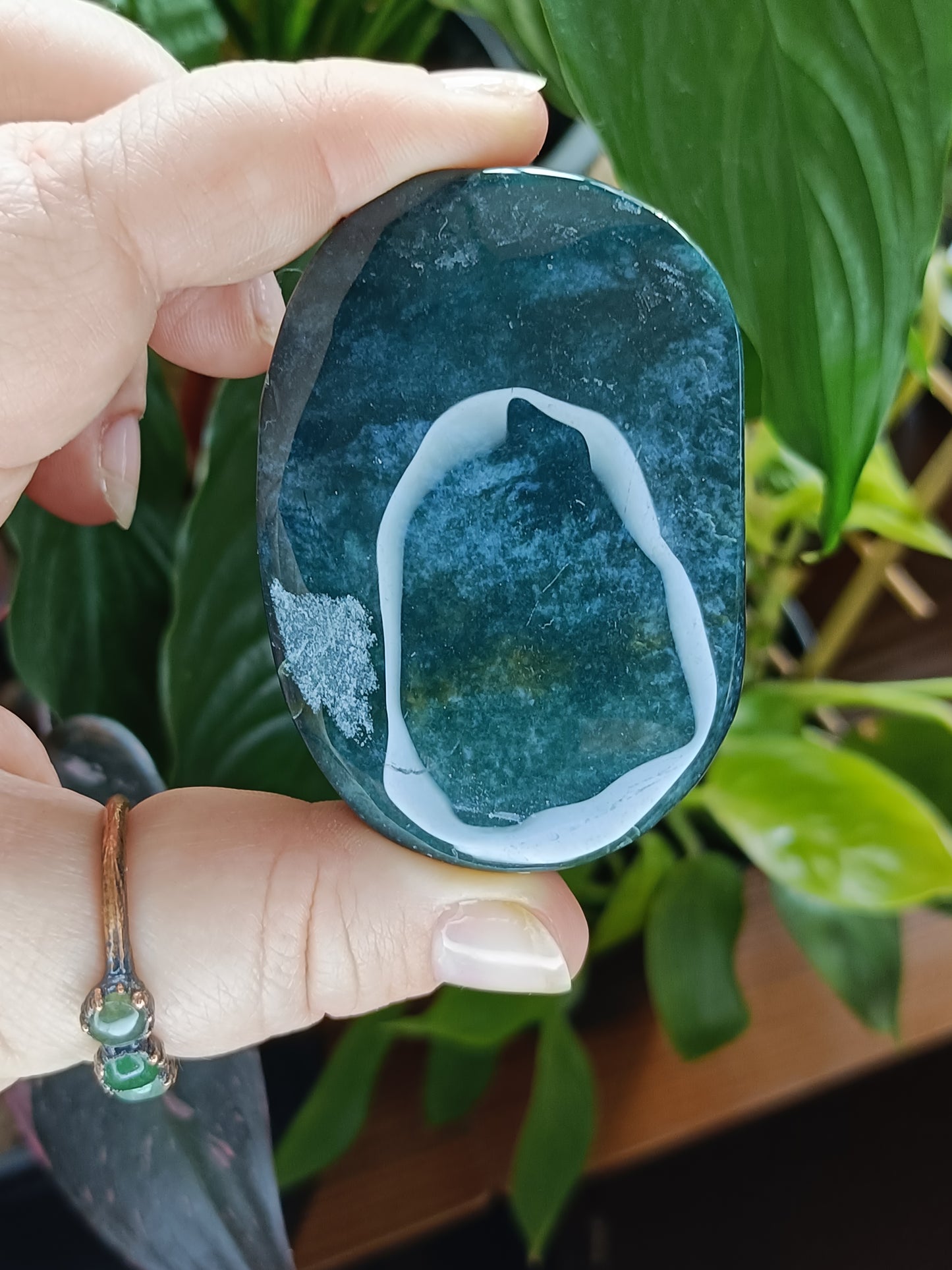 Moss Agate Palm Stone - 135-150g