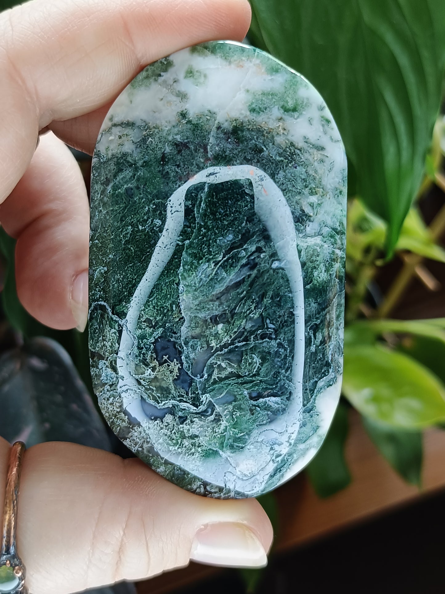Moss Agate Palm Stone - 135-150g