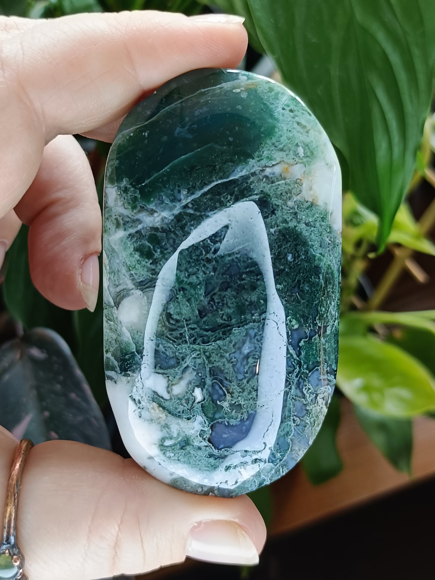 Moss Agate Palm Stone - 135-150g