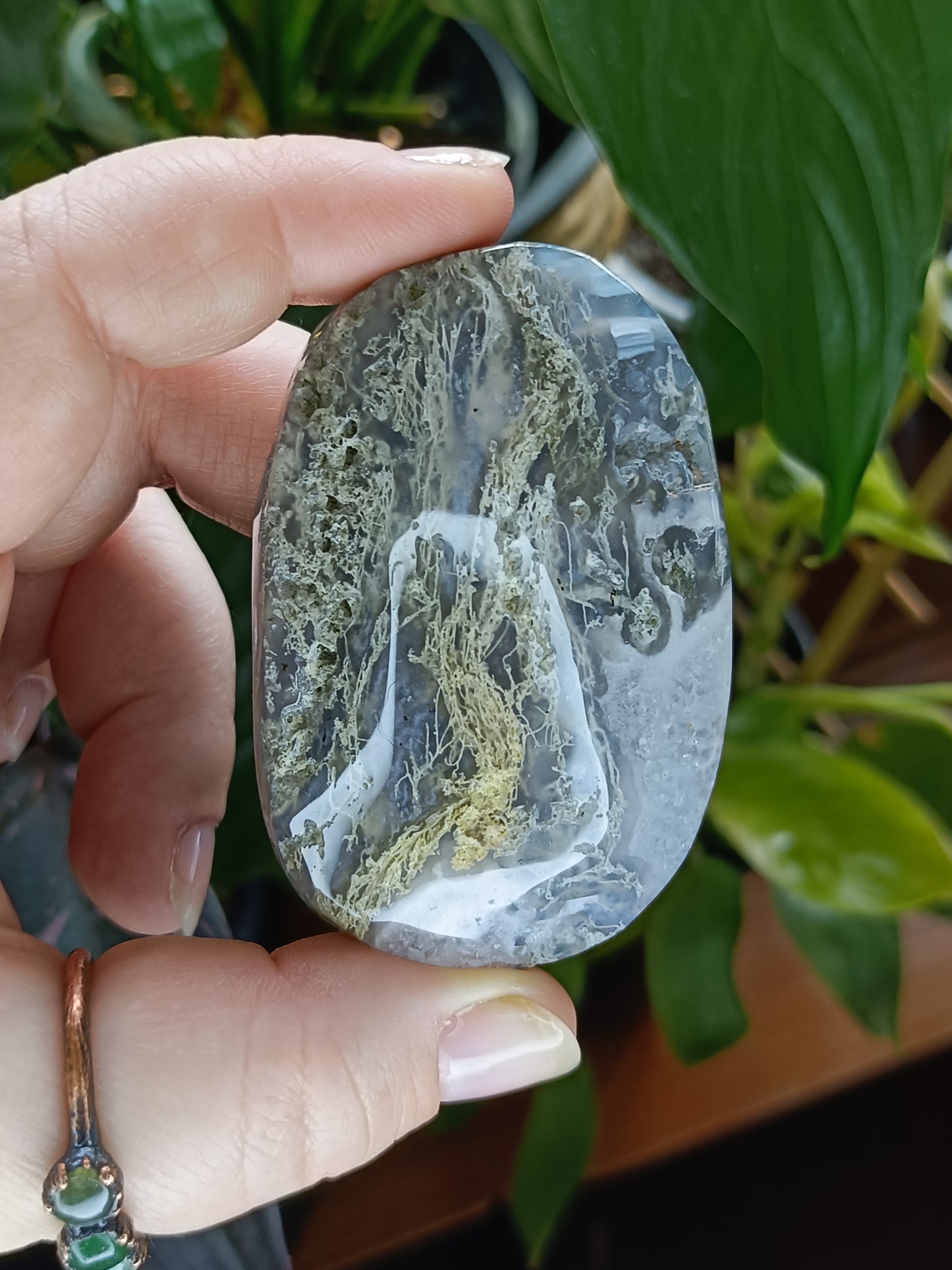 Moss Agate Palm Stone - 100-120g