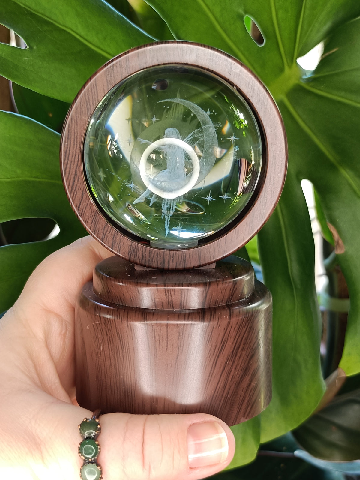 Spinning Jarrah Tone LED Sphere Holder