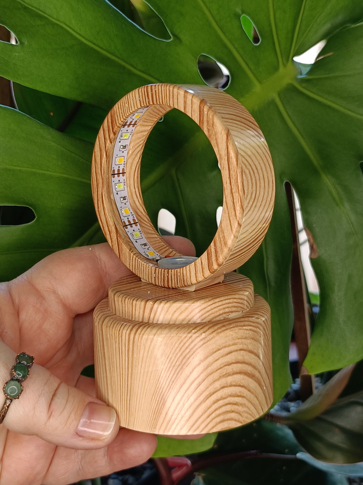 Spinning Beech Tone LED Sphere Holder